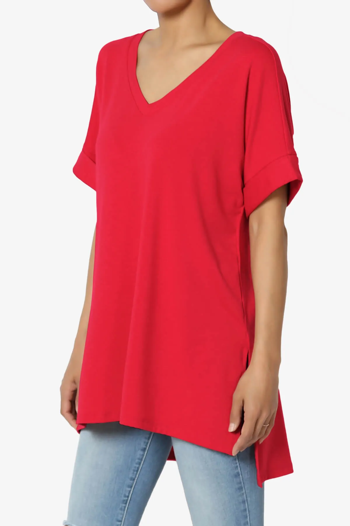 Onella V-Neck Rolled Short Sleeve Top PLUS