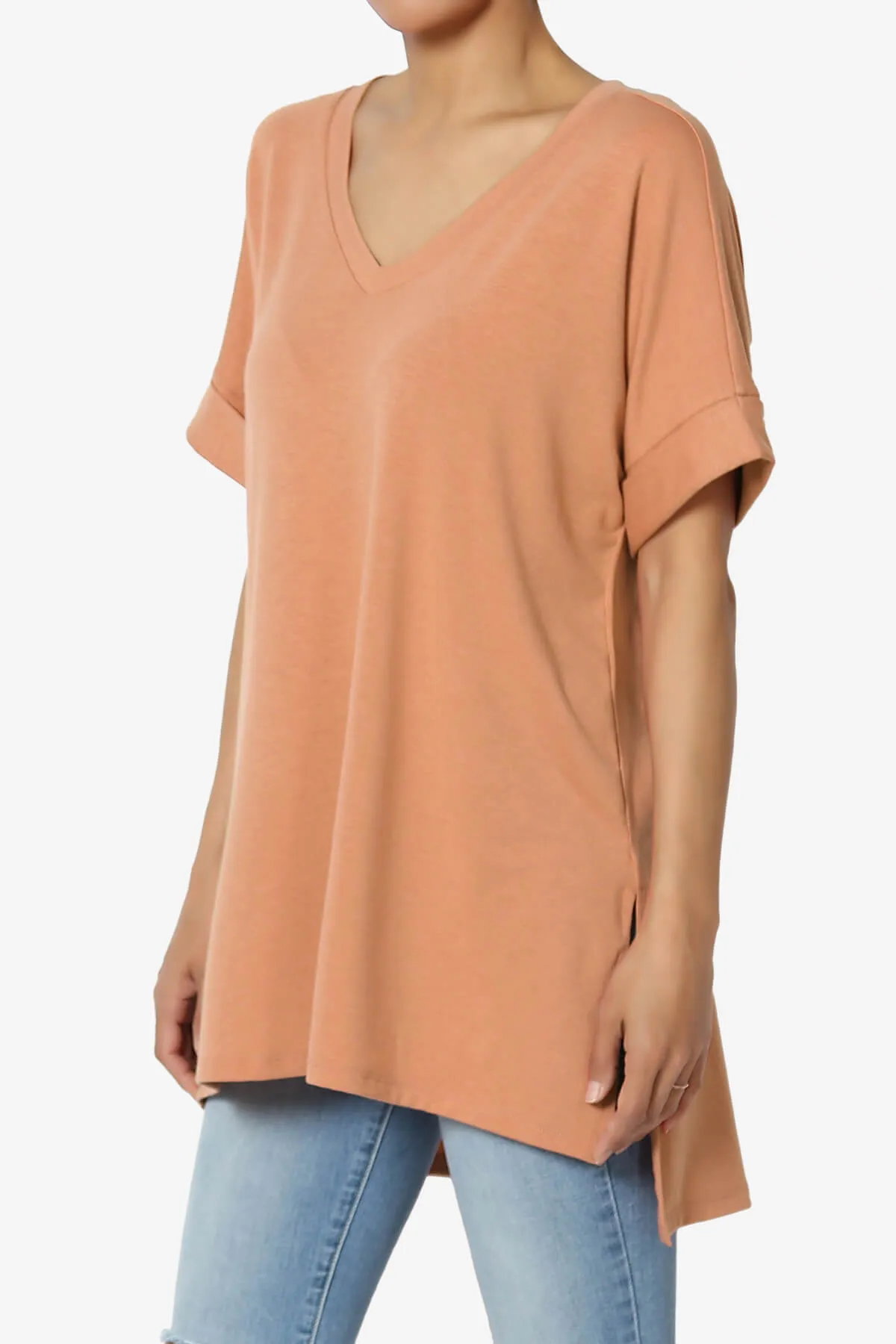 Onella V-Neck Rolled Short Sleeve Top PLUS