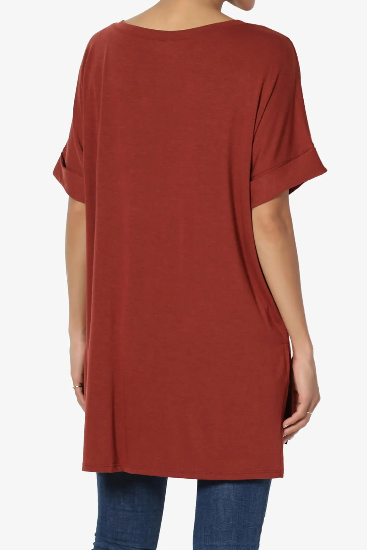 Onella V-Neck Rolled Short Sleeve Top PLUS