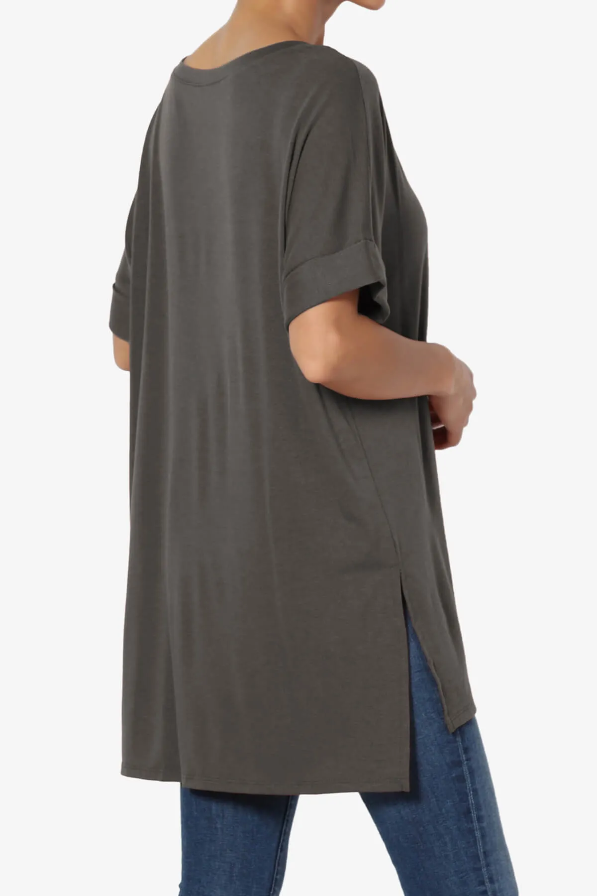 Onella V-Neck Rolled Short Sleeve Top PLUS