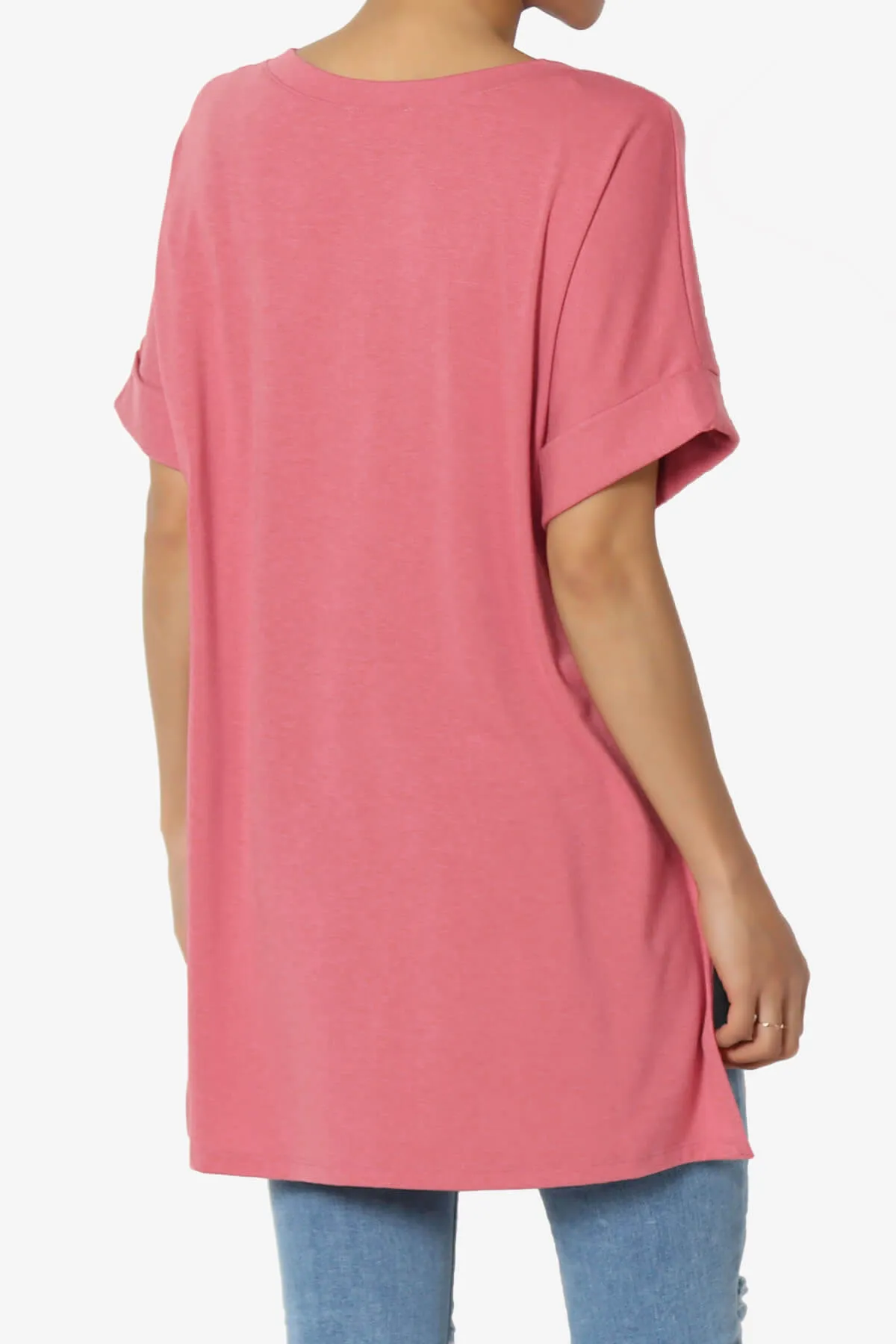Onella V-Neck Rolled Short Sleeve Top PLUS