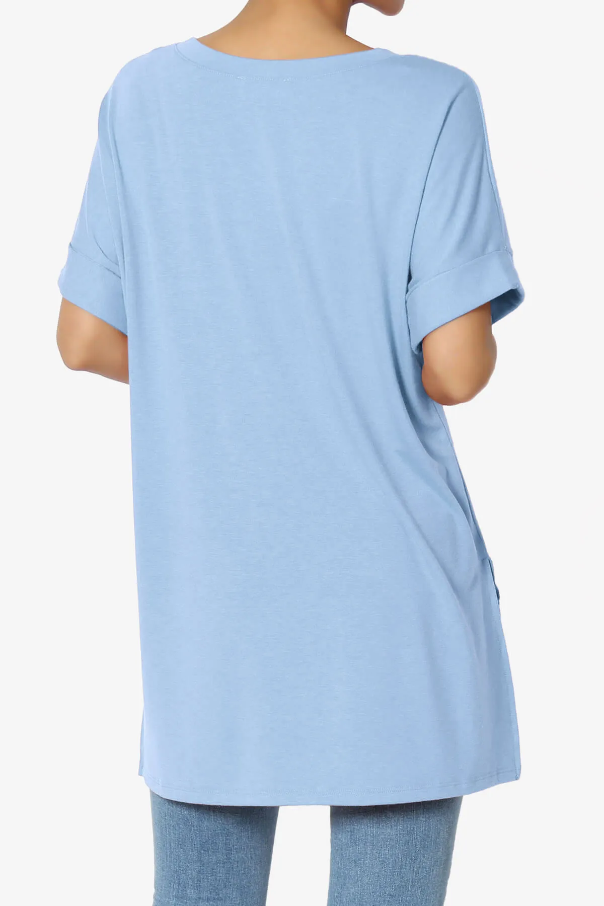Onella V-Neck Rolled Short Sleeve Top PLUS