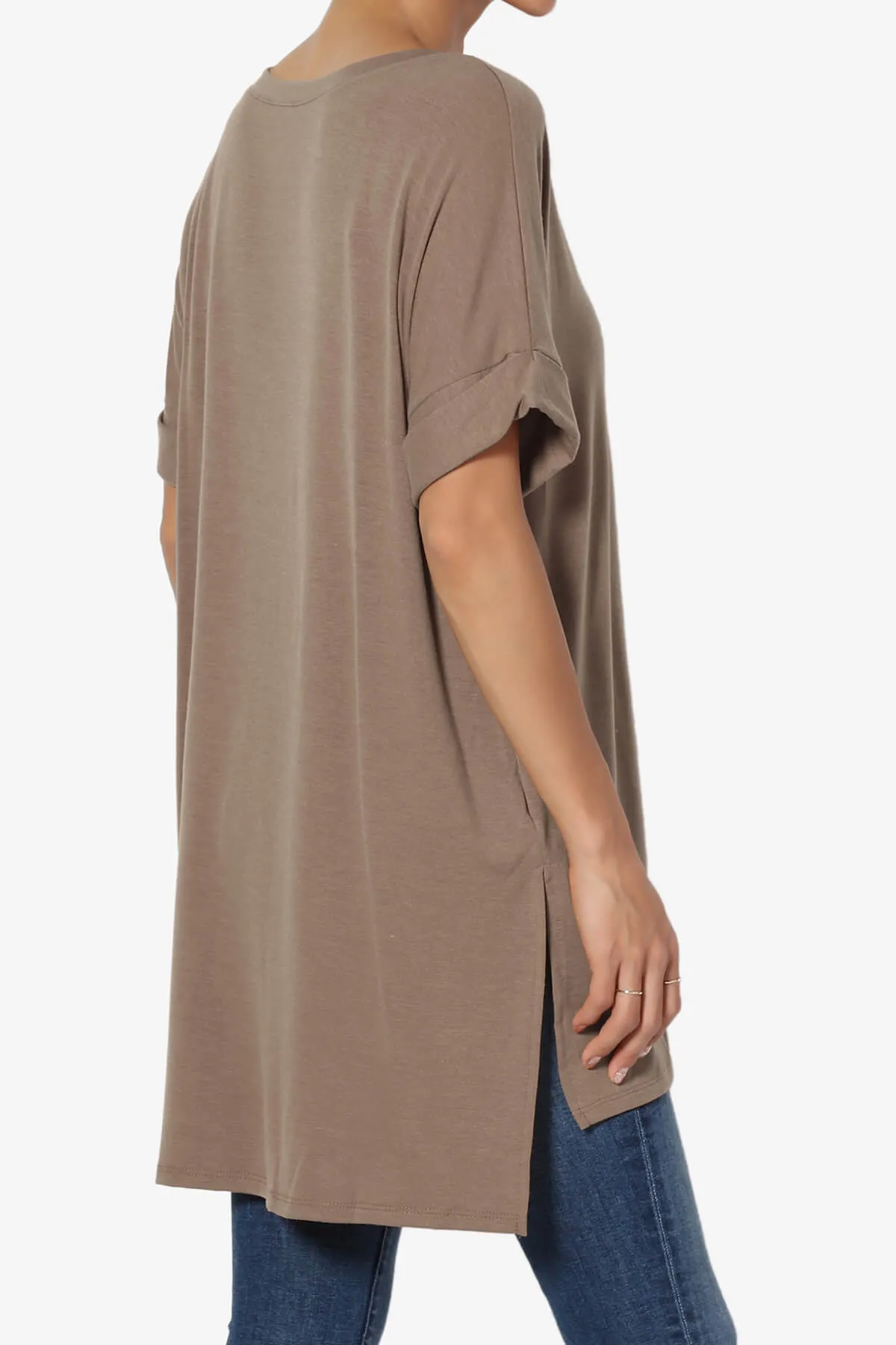 Onella V-Neck Rolled Short Sleeve Top PLUS