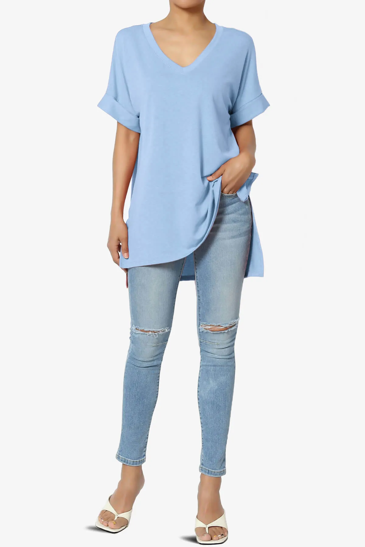 Onella V-Neck Rolled Short Sleeve Top PLUS