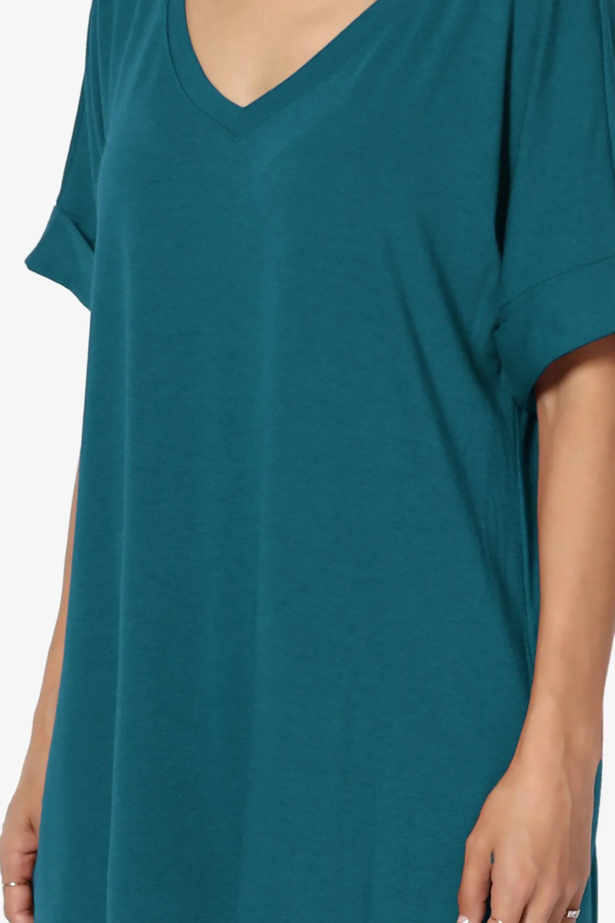 Onella V-Neck Rolled Short Sleeve Top PLUS