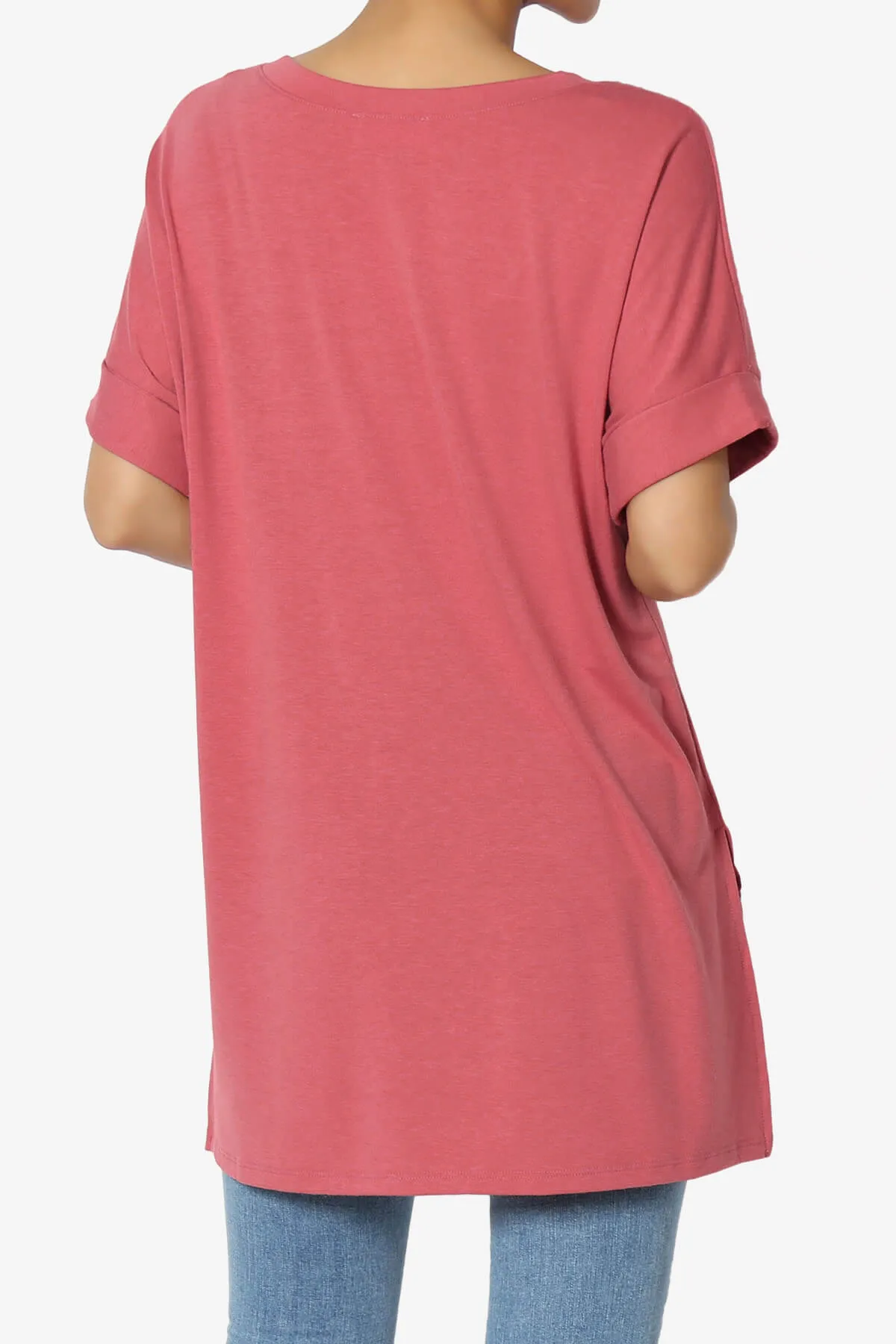 Onella V-Neck Rolled Short Sleeve Top PLUS