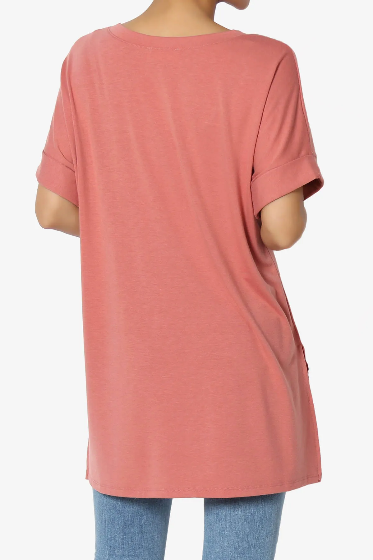 Onella V-Neck Rolled Short Sleeve Top PLUS