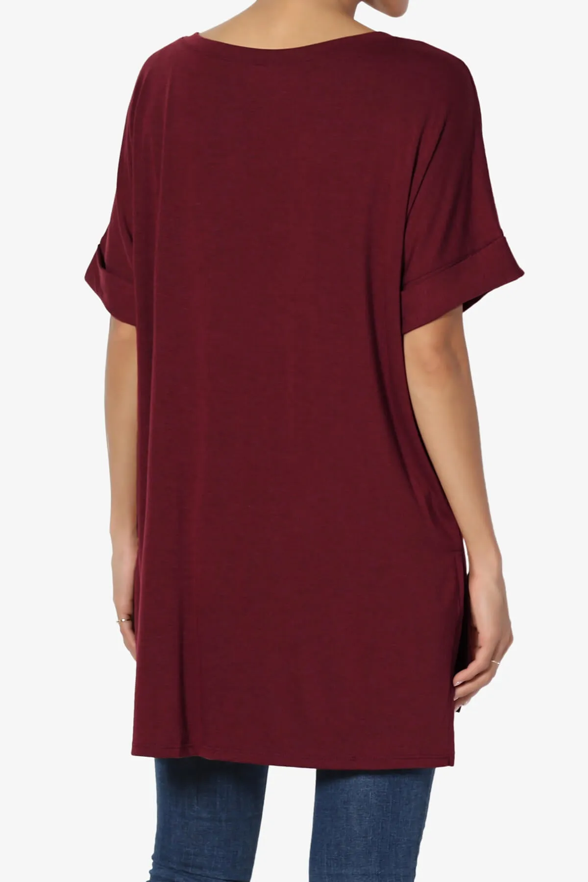 Onella V-Neck Rolled Short Sleeve Top PLUS