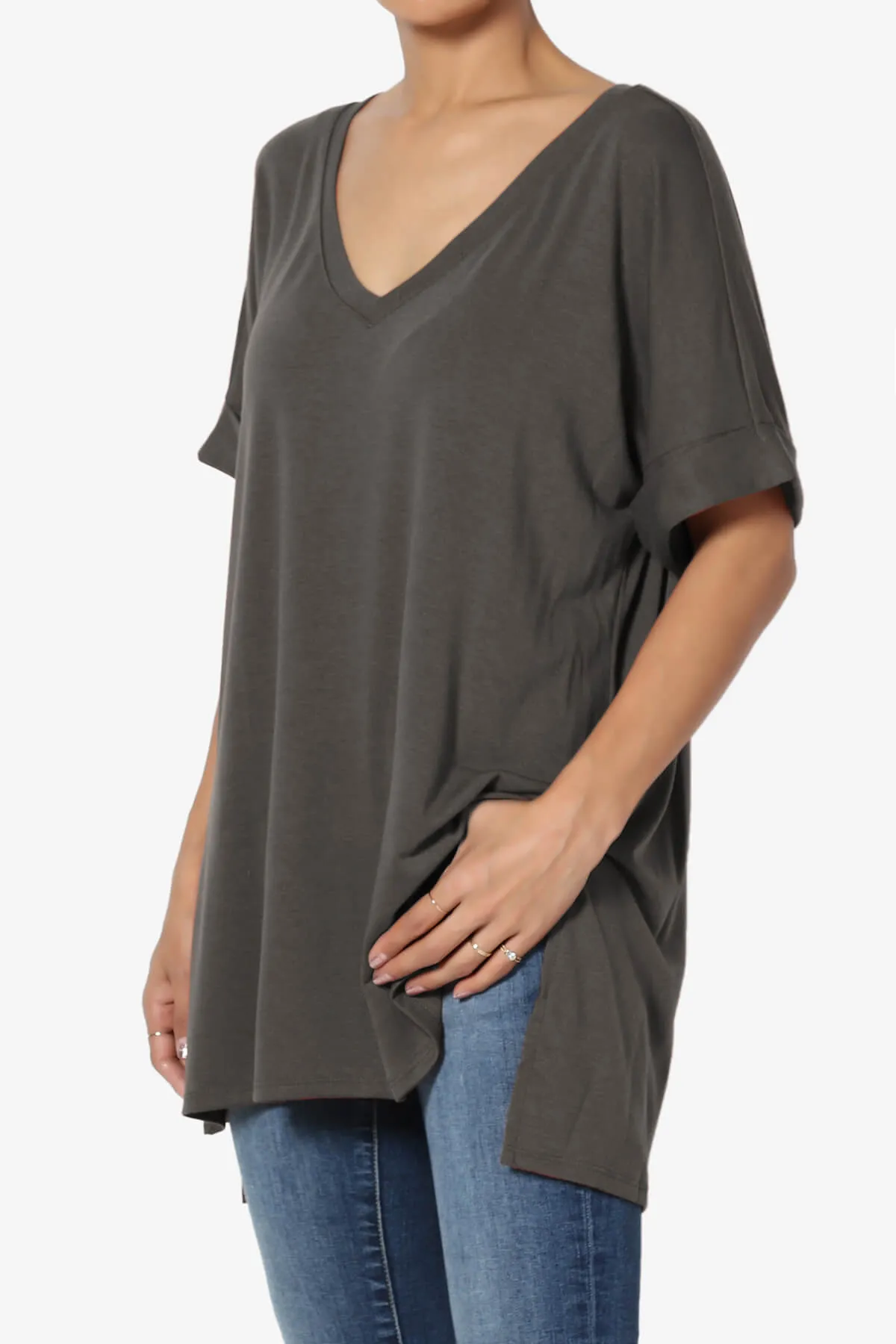 Onella V-Neck Rolled Short Sleeve Top PLUS