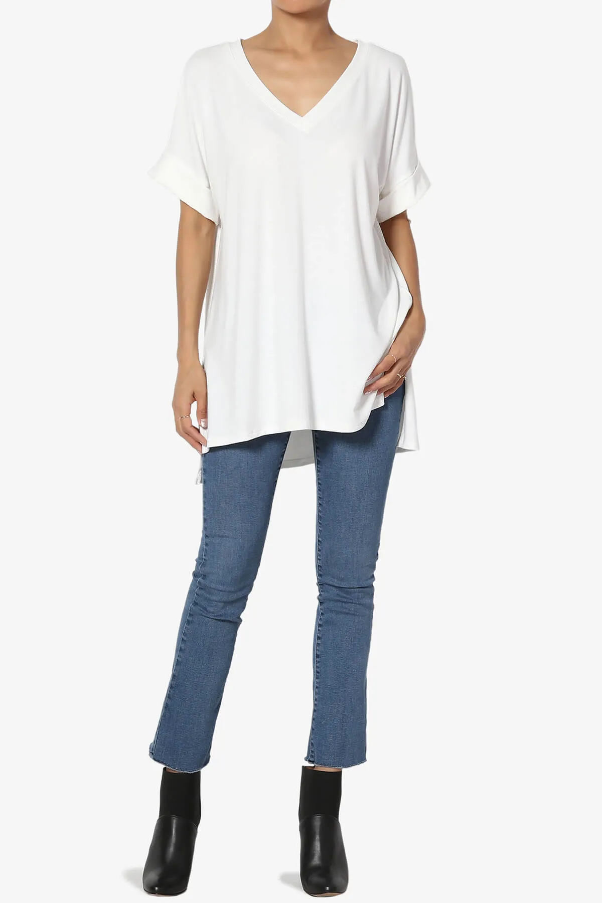 Onella V-Neck Rolled Short Sleeve Top PLUS