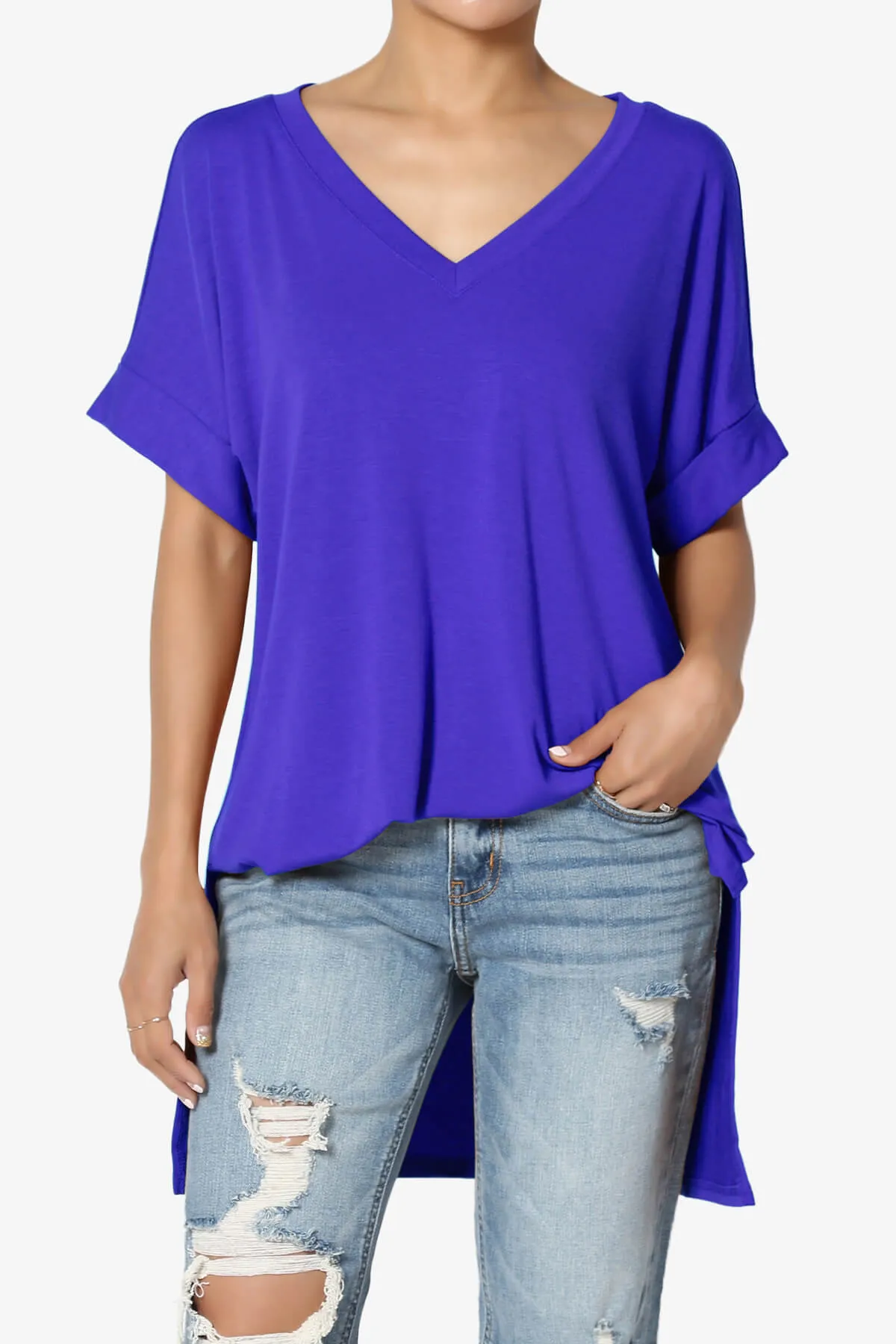Onella V-Neck Rolled Short Sleeve Top PLUS