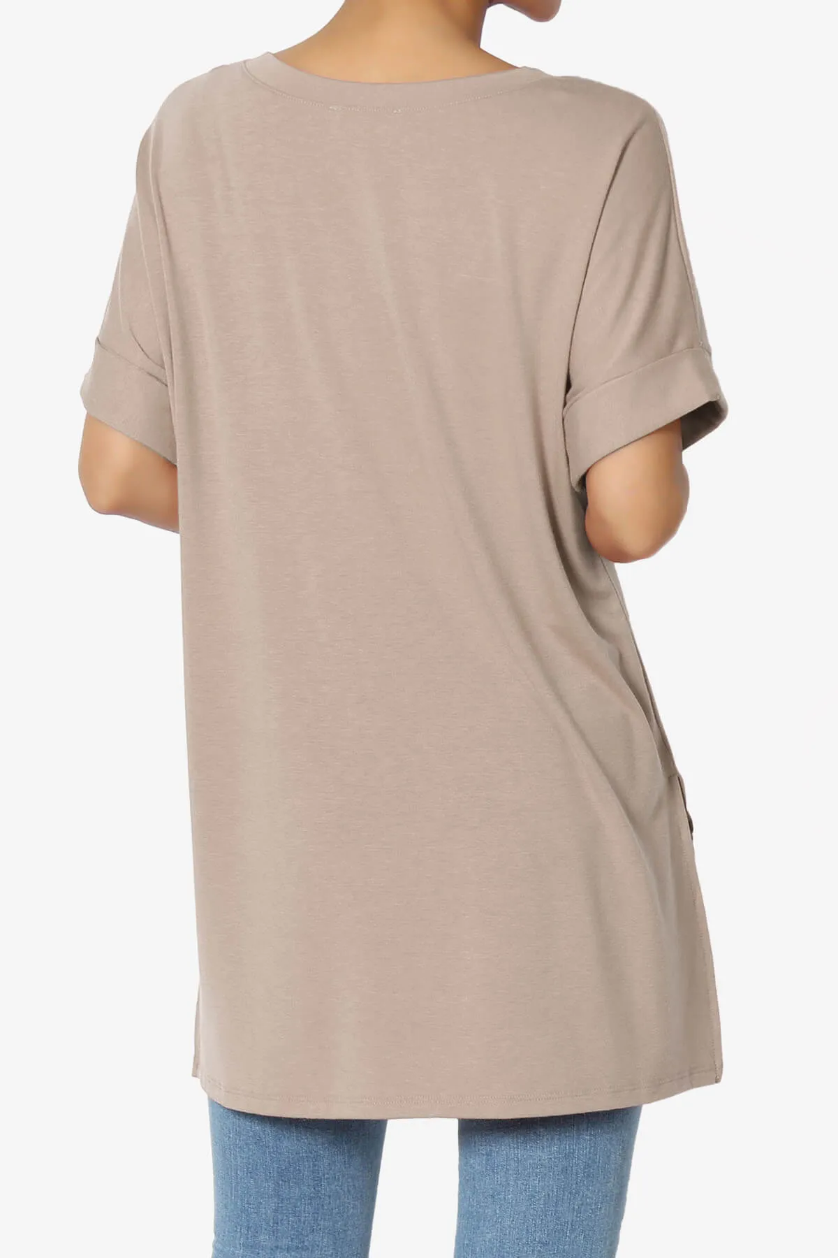 Onella V-Neck Rolled Short Sleeve Top PLUS
