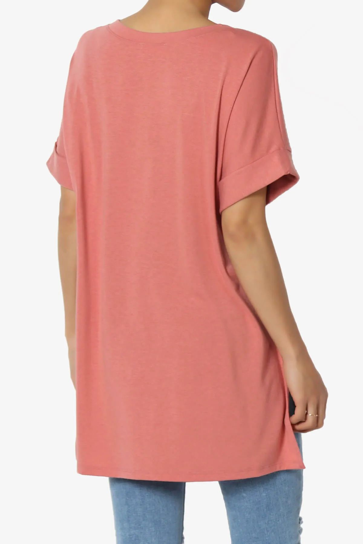 Onella V-Neck Rolled Short Sleeve Top PLUS