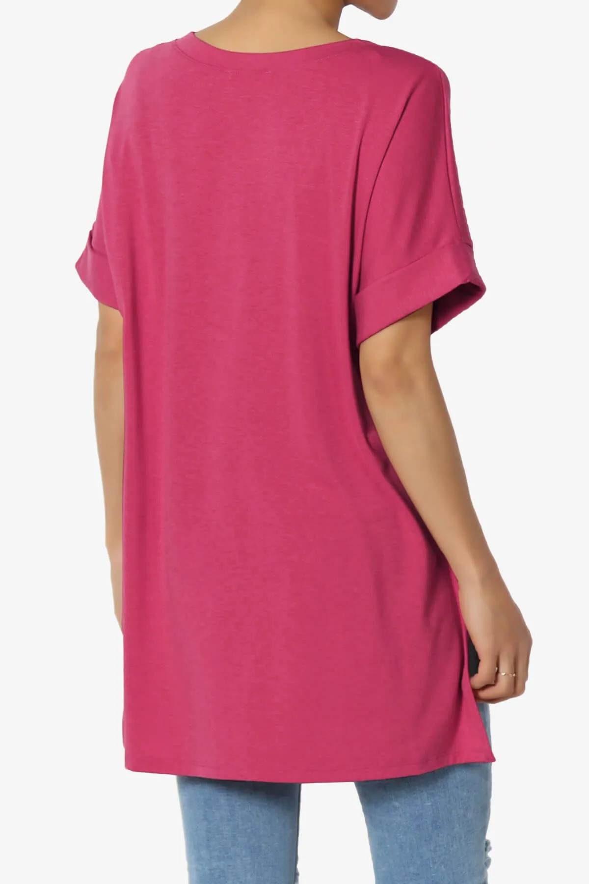 Onella V-Neck Rolled Short Sleeve Top PLUS