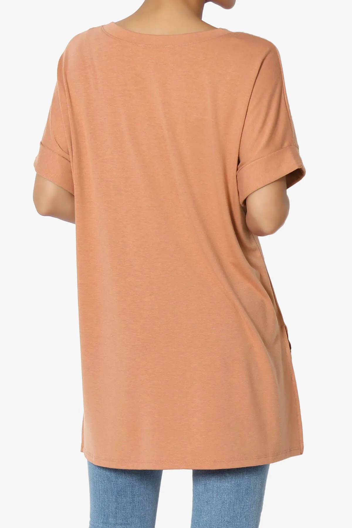 Onella V-Neck Rolled Short Sleeve Top PLUS