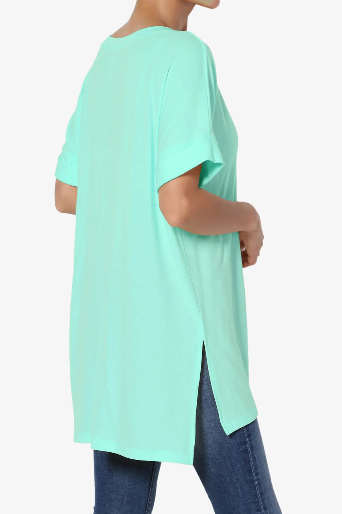 Onella V-Neck Rolled Short Sleeve Top PLUS