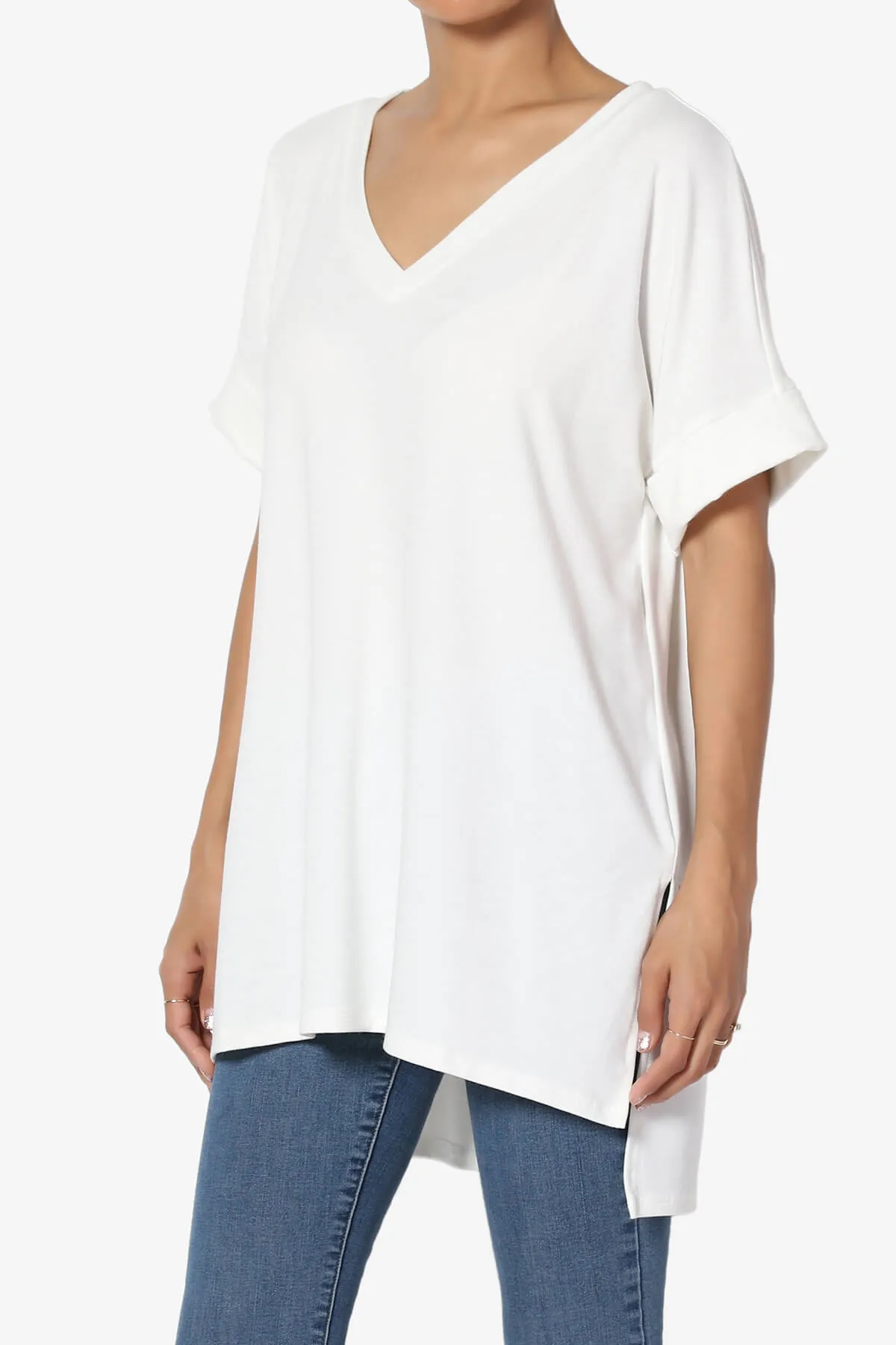 Onella V-Neck Rolled Short Sleeve Top PLUS