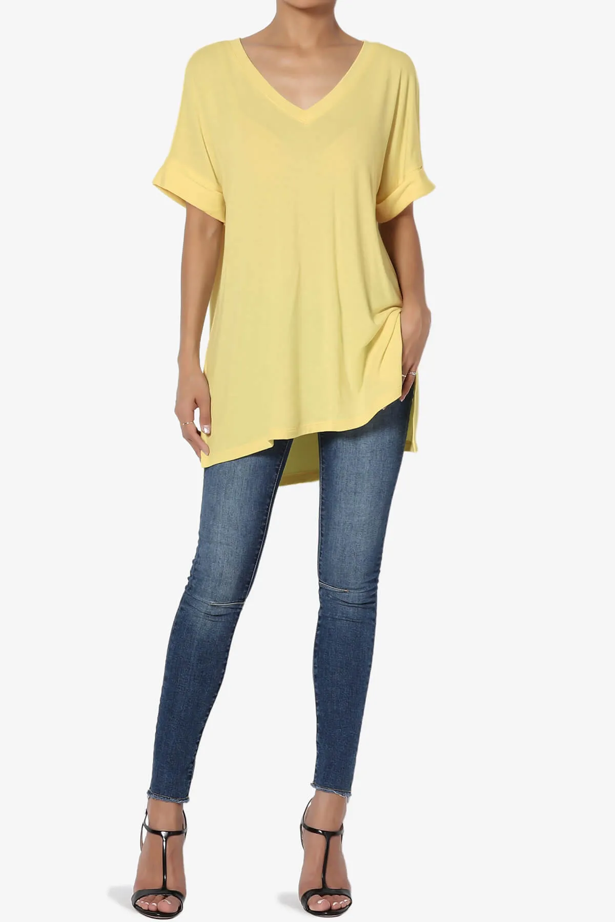 Onella V-Neck Rolled Short Sleeve Top PLUS