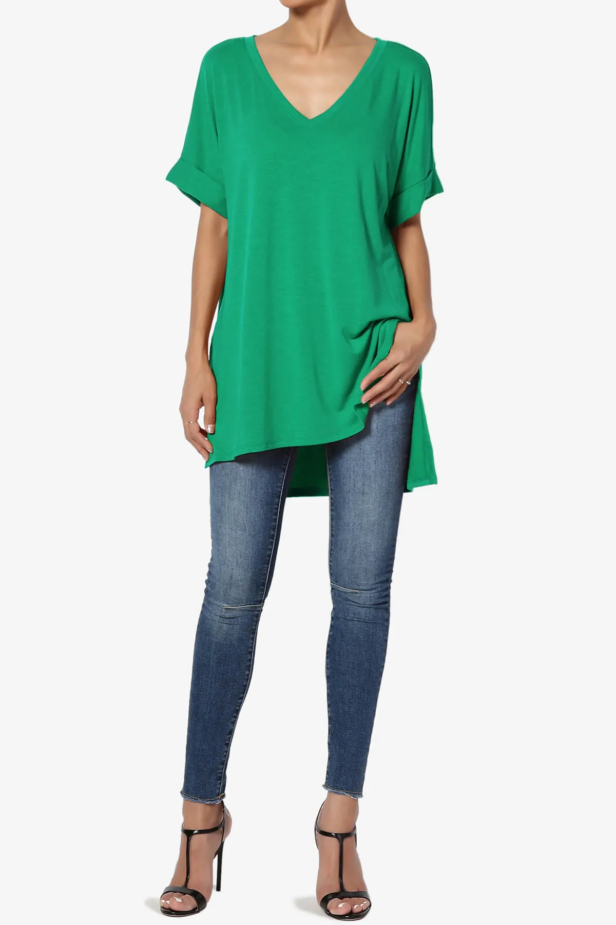 Onella V-Neck Rolled Short Sleeve Top PLUS