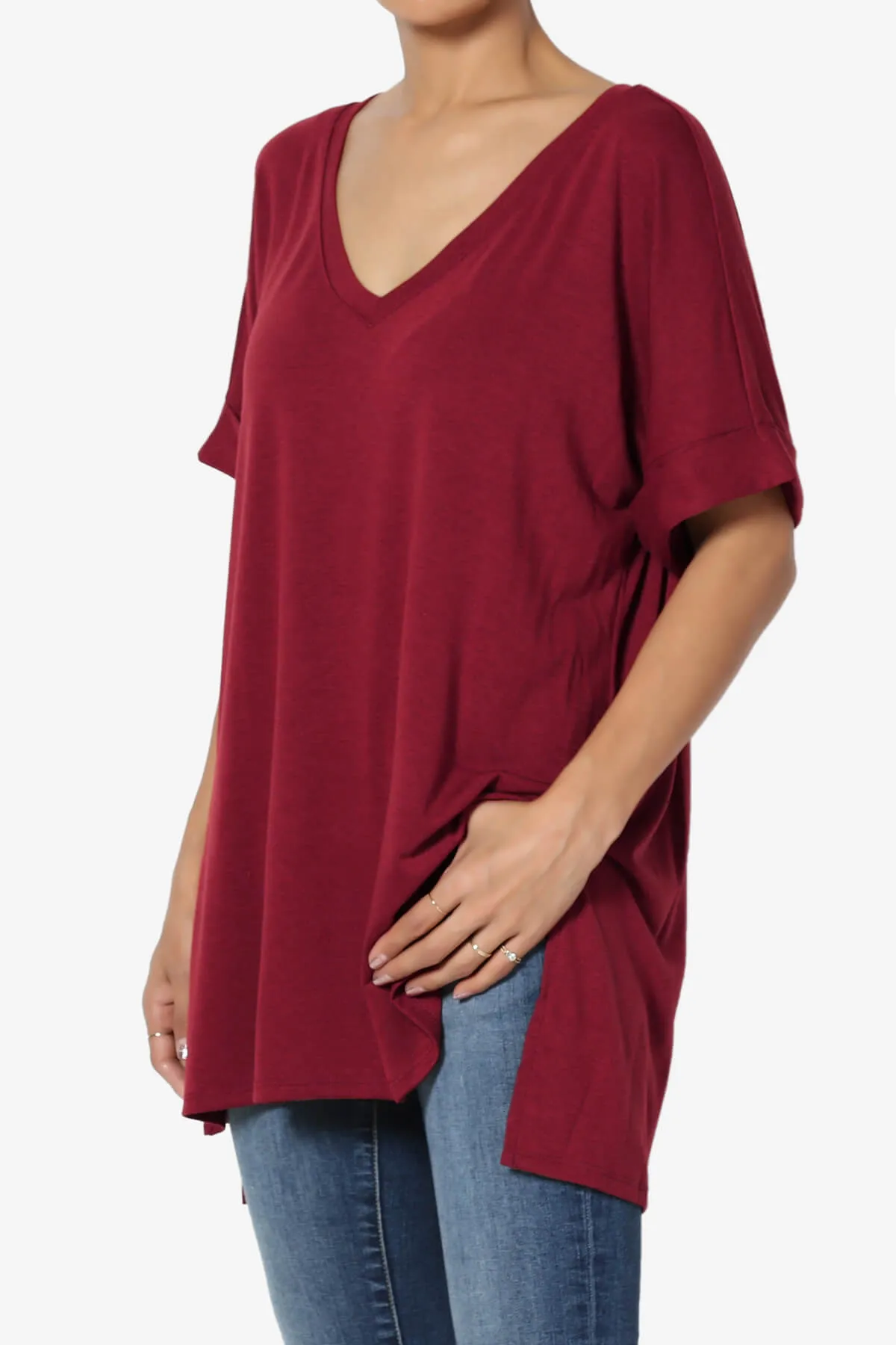 Onella V-Neck Rolled Short Sleeve Top PLUS