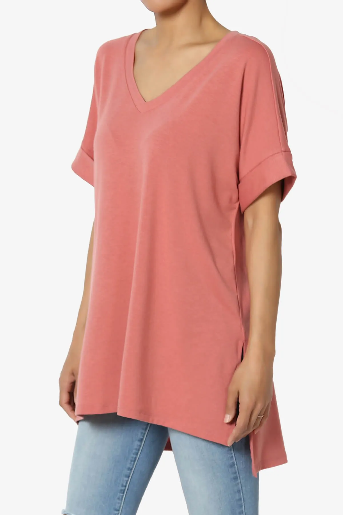 Onella V-Neck Rolled Short Sleeve Top PLUS