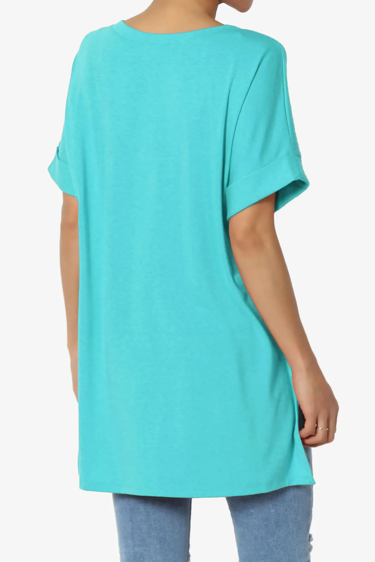 Onella V-Neck Rolled Short Sleeve Top PLUS