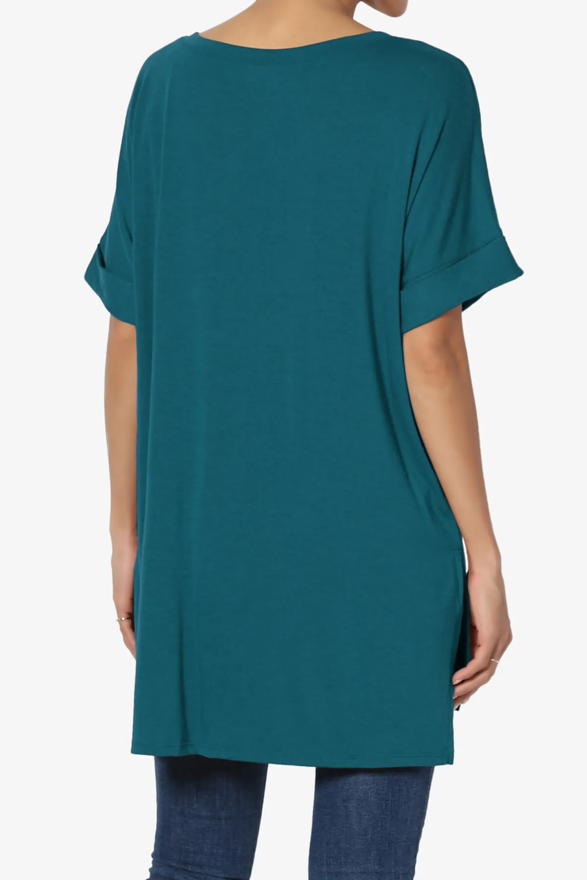Onella V-Neck Rolled Short Sleeve Top PLUS