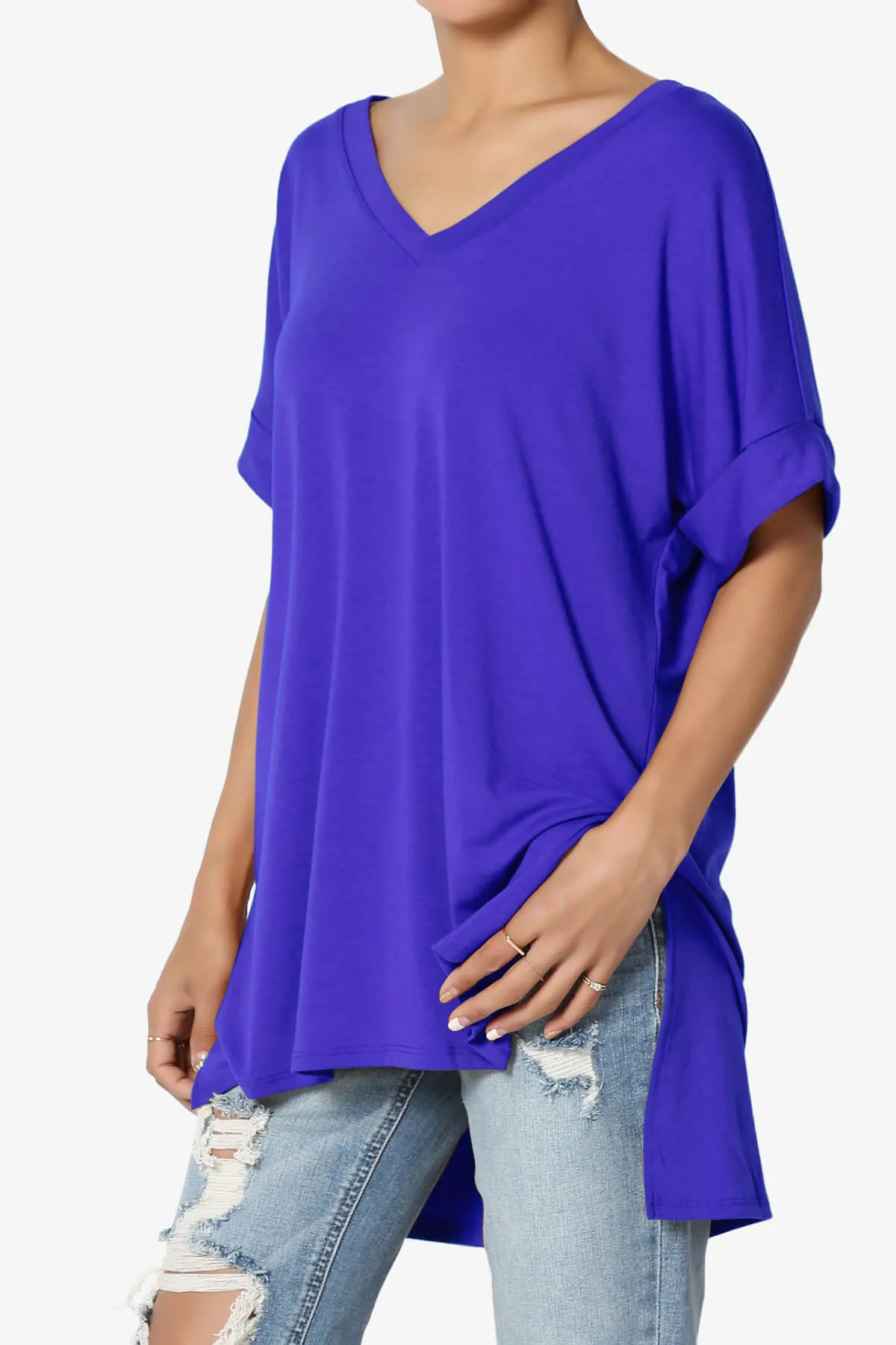 Onella V-Neck Rolled Short Sleeve Top PLUS