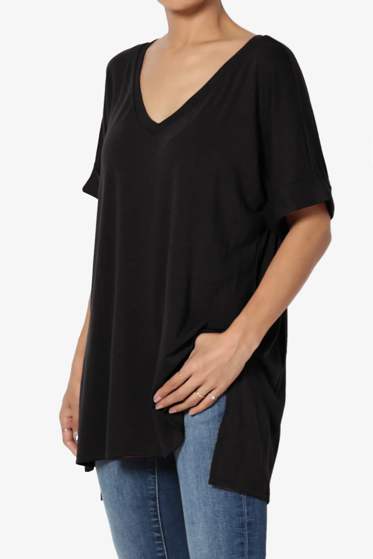 Onella V-Neck Rolled Short Sleeve Top PLUS