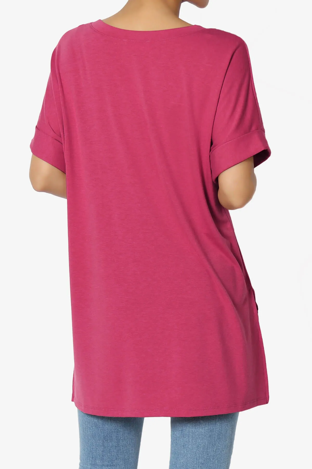 Onella V-Neck Rolled Short Sleeve Top PLUS