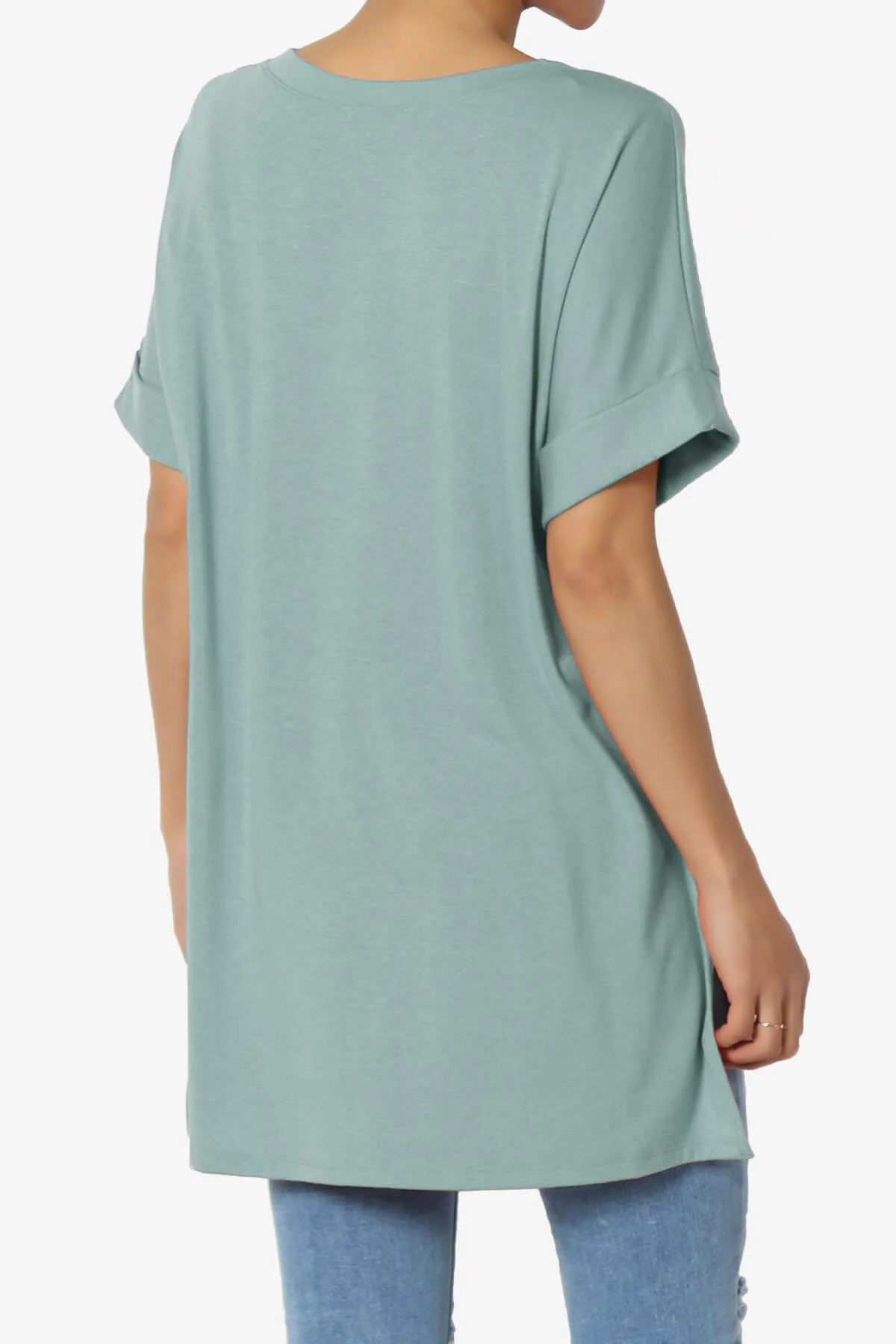 Onella V-Neck Rolled Short Sleeve Top PLUS