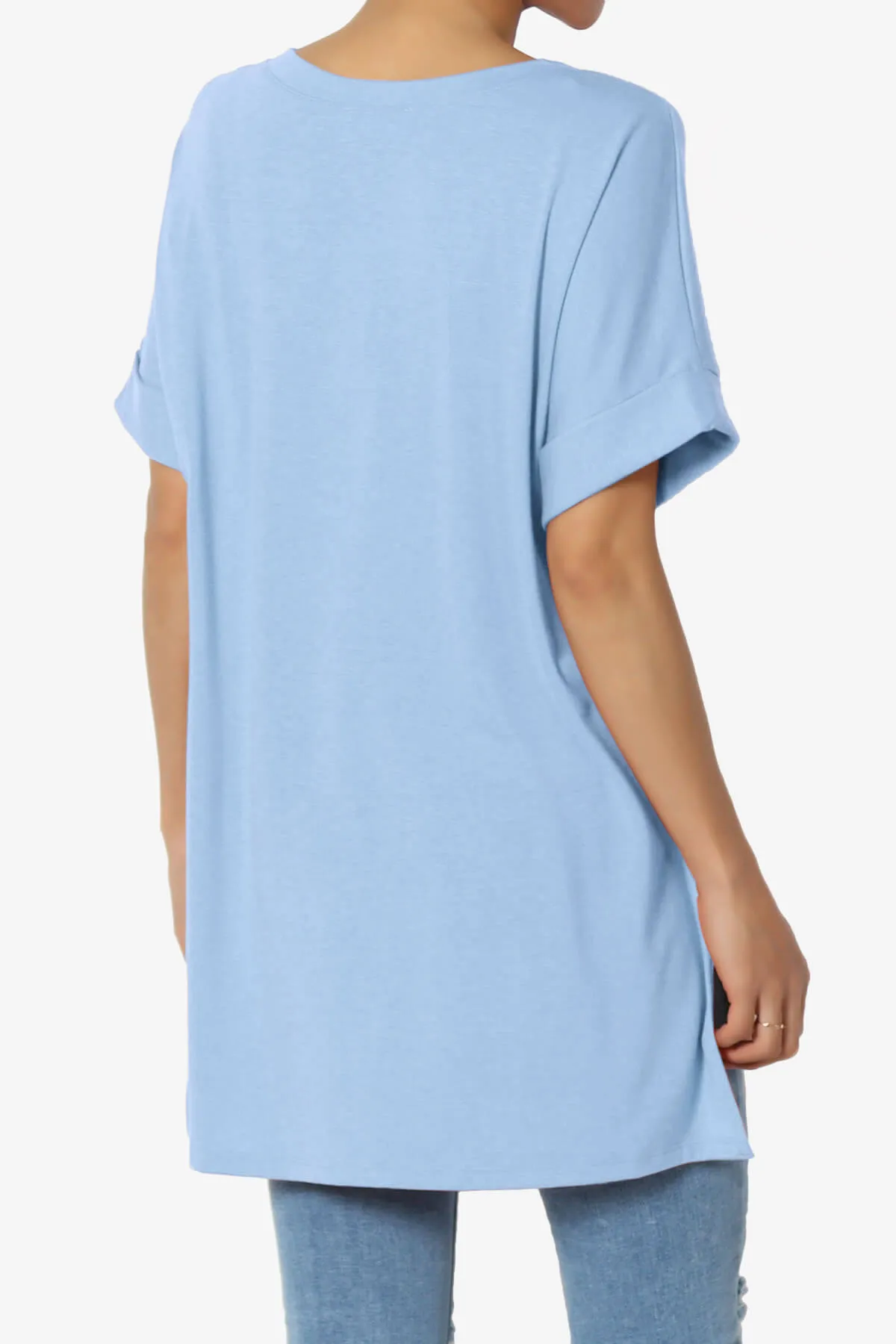 Onella V-Neck Rolled Short Sleeve Top PLUS