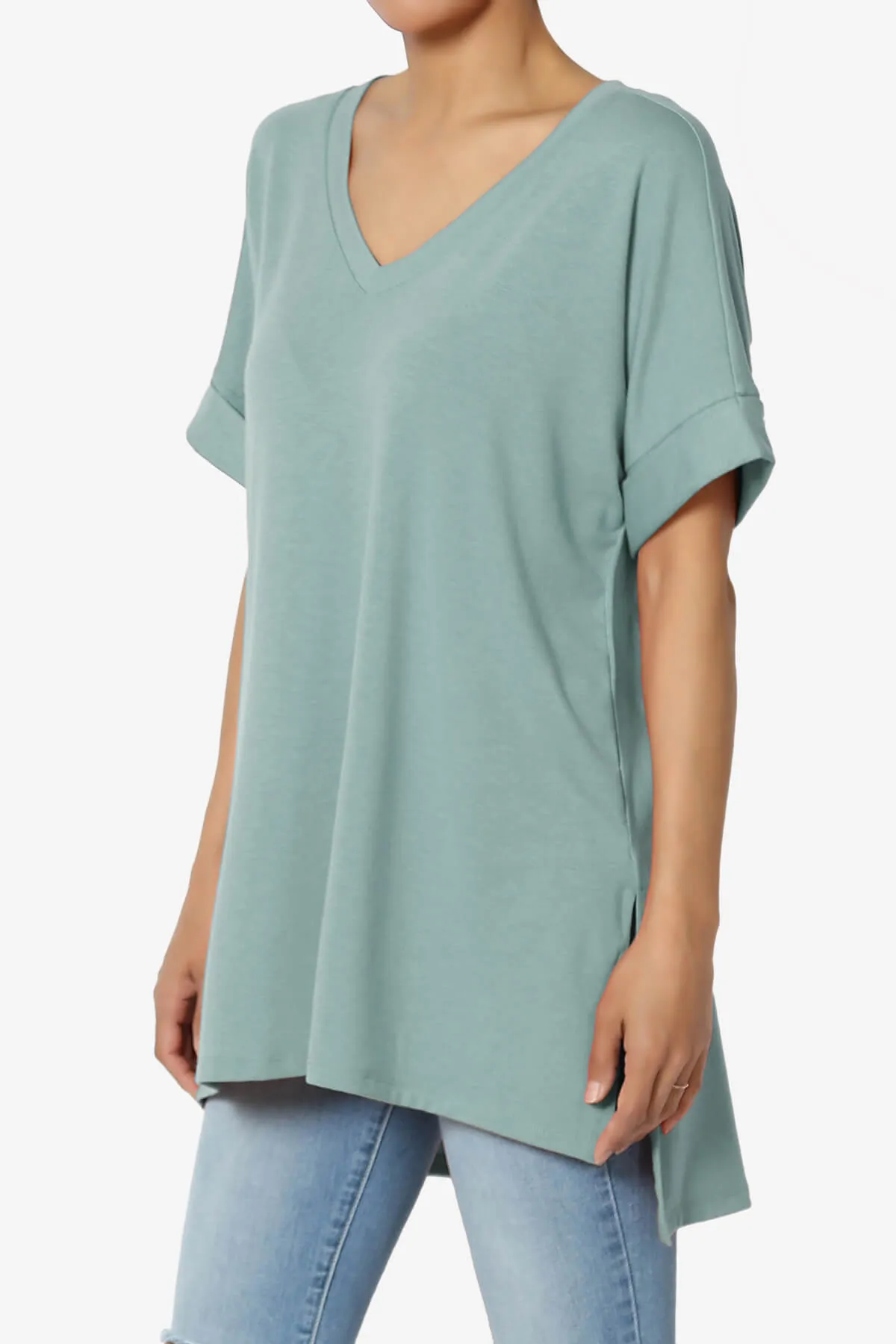 Onella V-Neck Rolled Short Sleeve Top PLUS