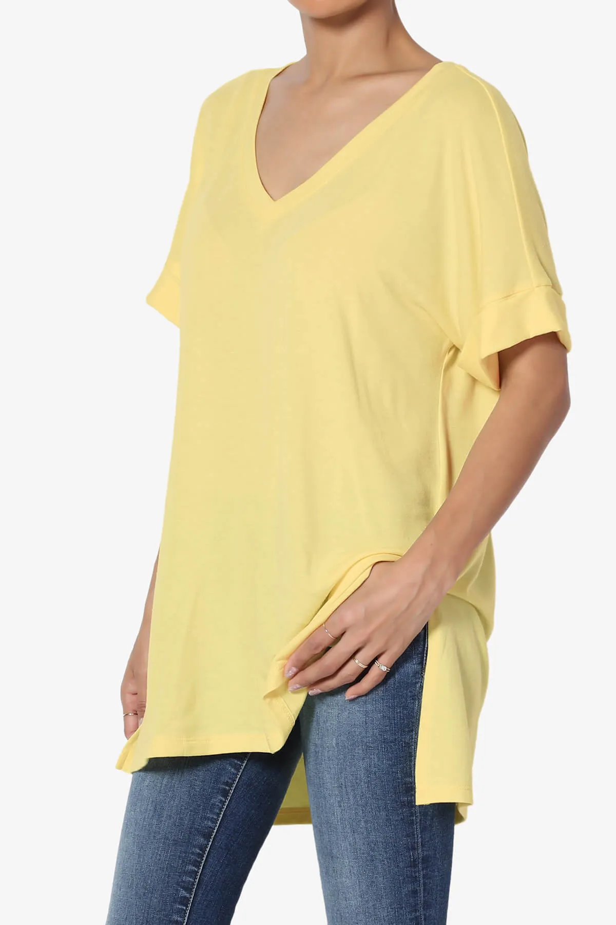 Onella V-Neck Rolled Short Sleeve Top PLUS