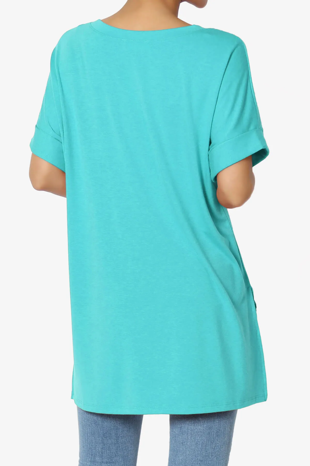 Onella V-Neck Rolled Short Sleeve Top PLUS