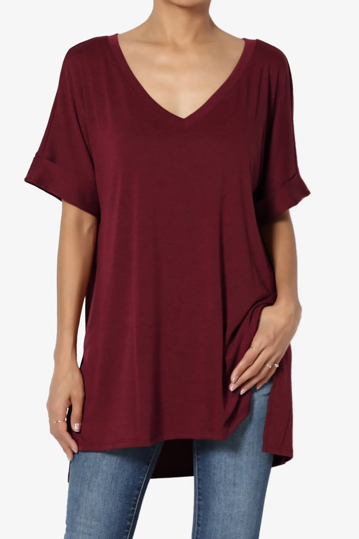 Onella V-Neck Rolled Short Sleeve Top PLUS