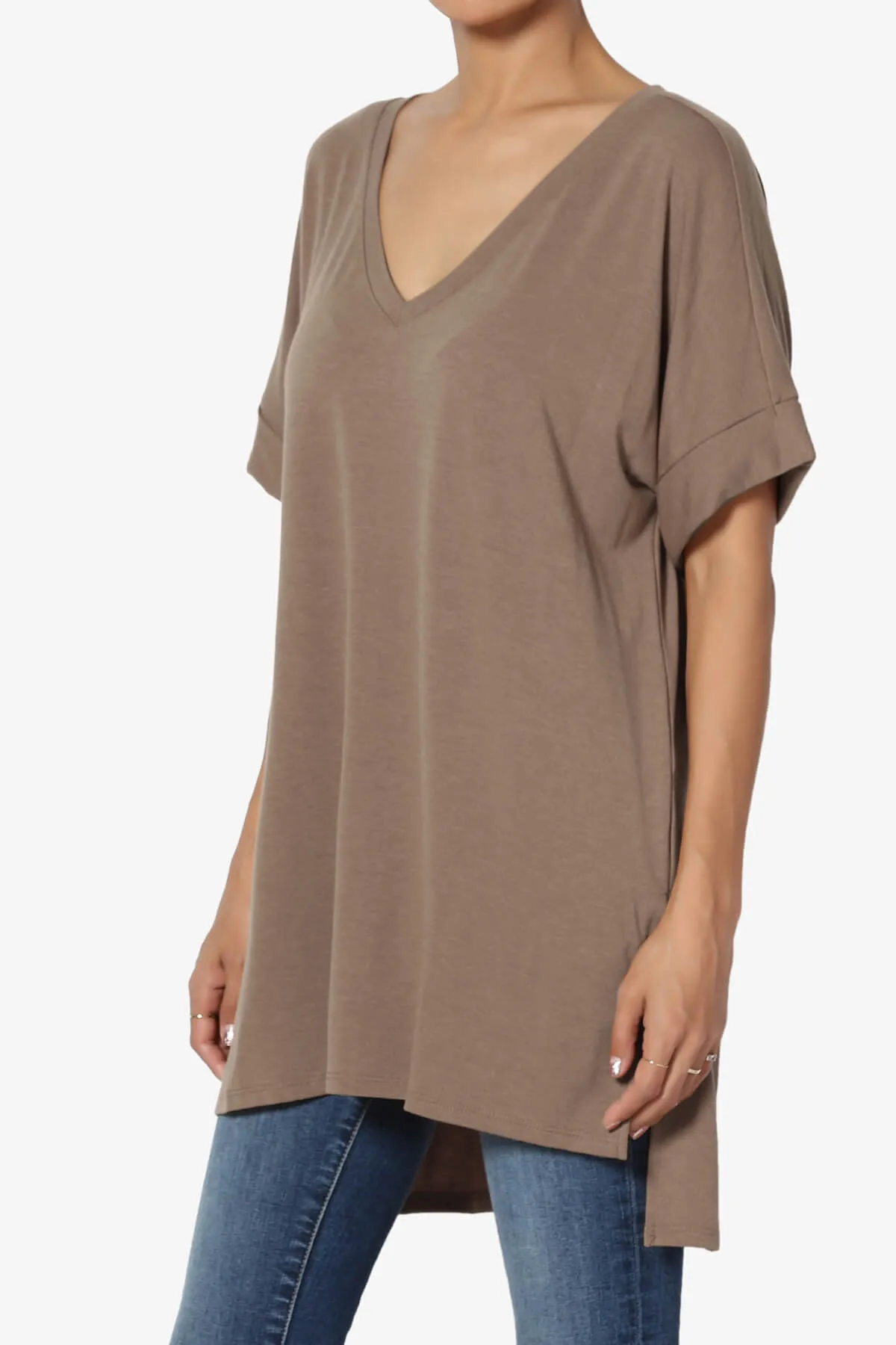 Onella V-Neck Rolled Short Sleeve Top PLUS