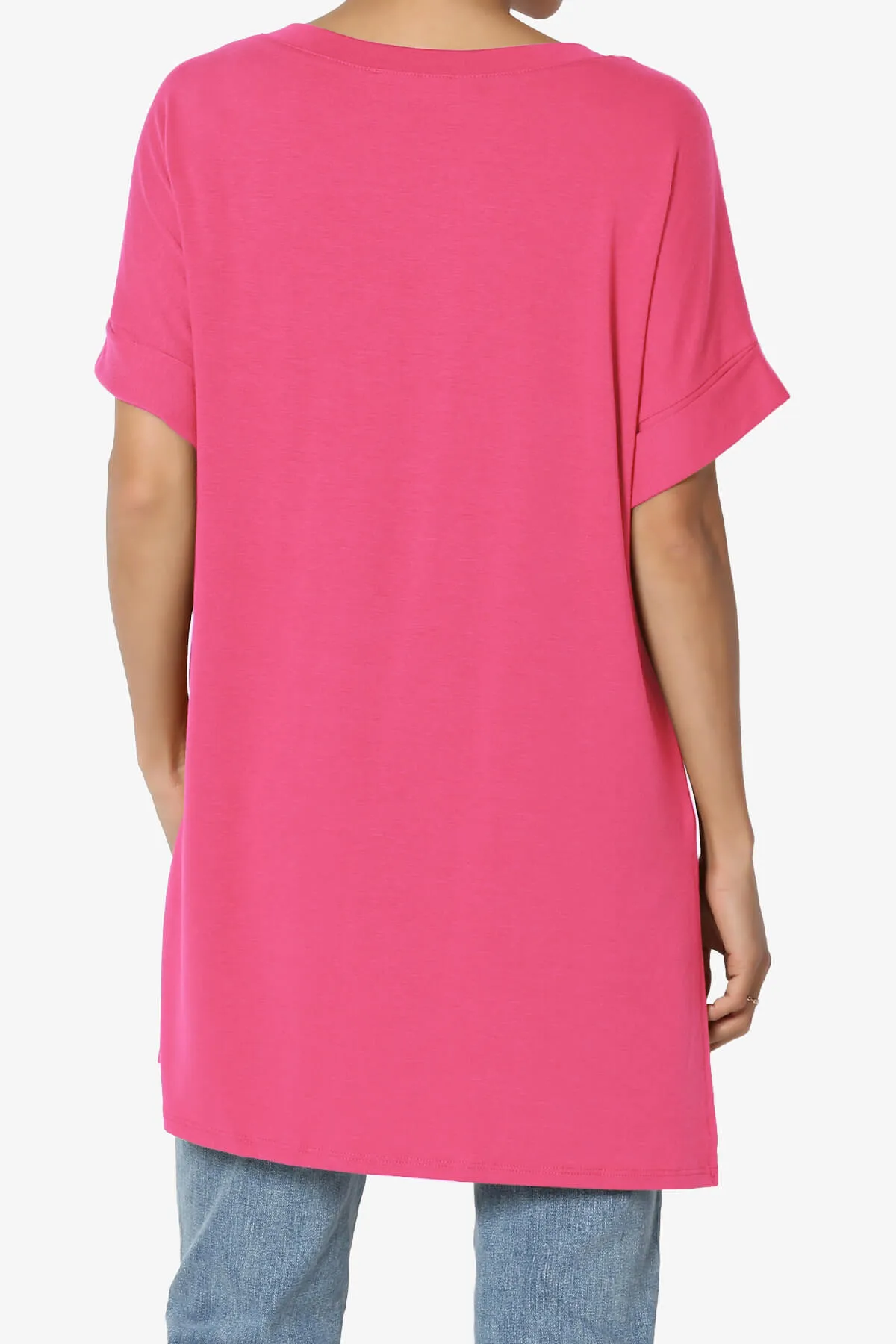 Onella V-Neck Rolled Short Sleeve Top PLUS