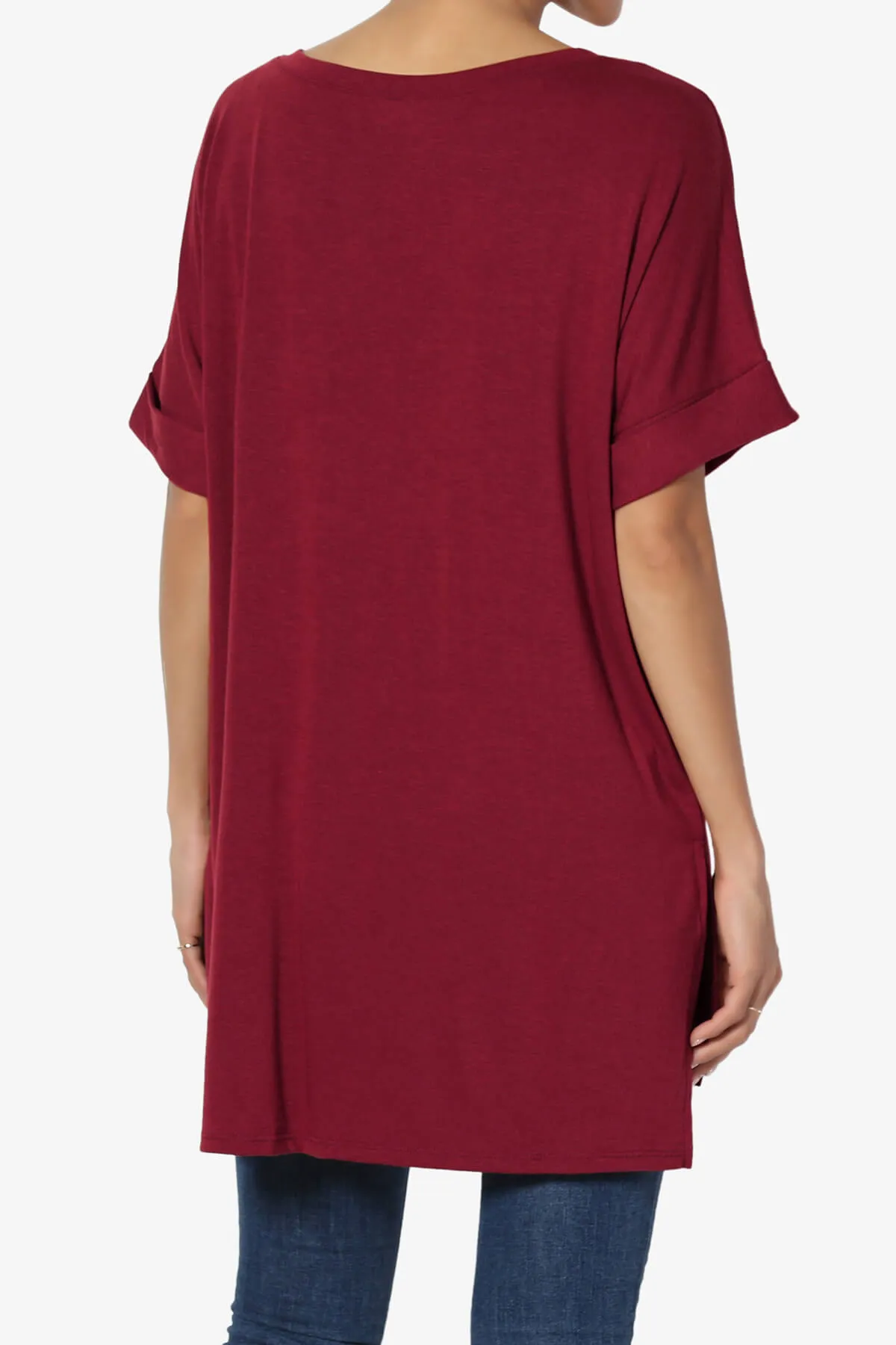 Onella V-Neck Rolled Short Sleeve Top PLUS