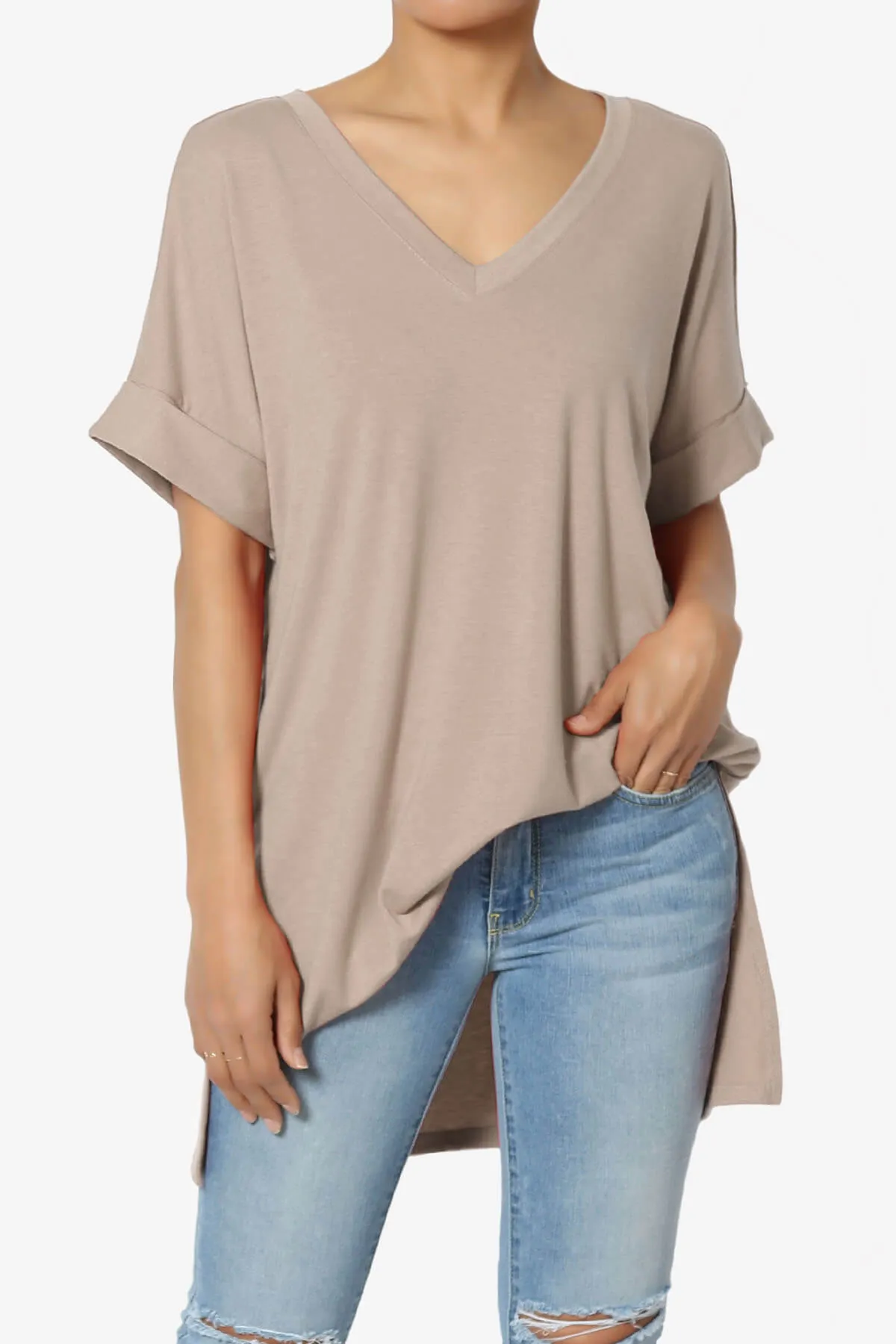 Onella V-Neck Rolled Short Sleeve Top PLUS