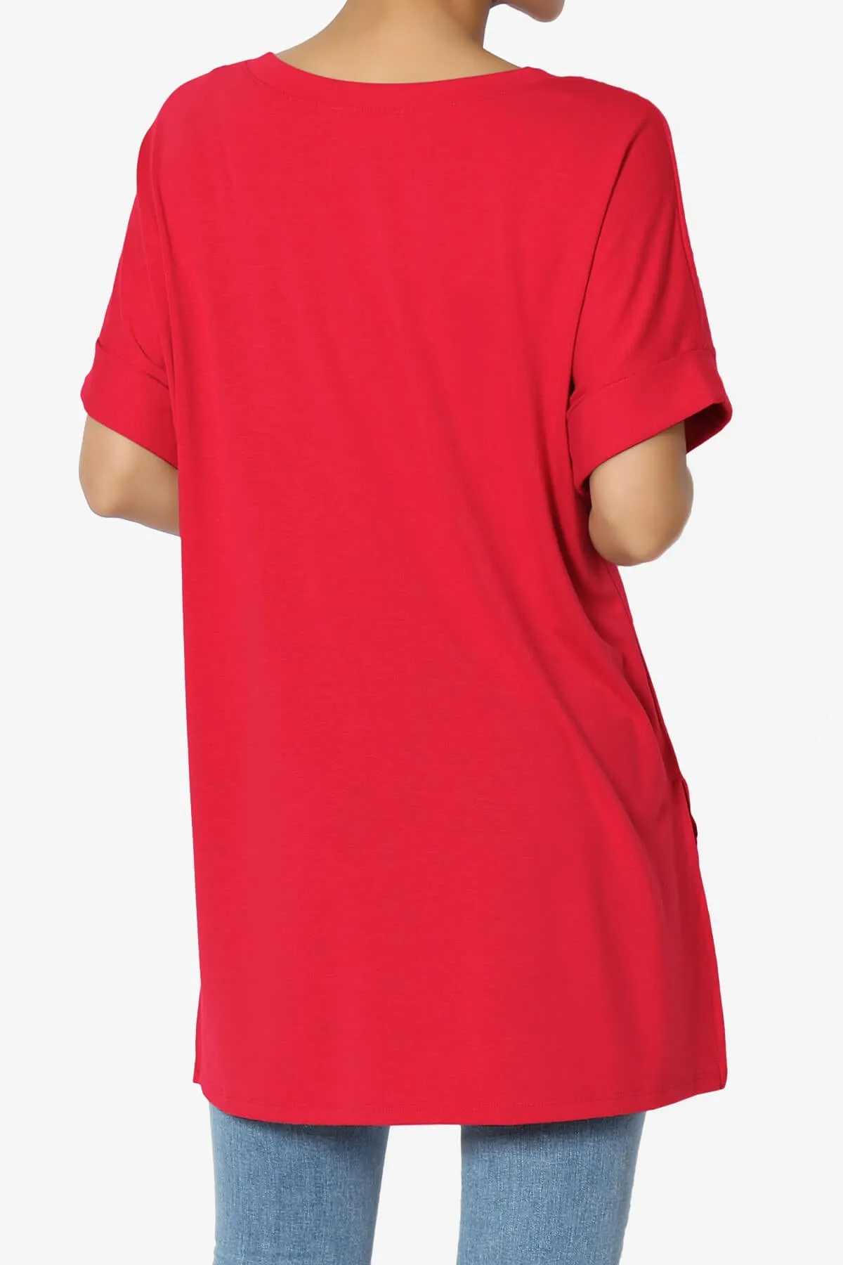 Onella V-Neck Rolled Short Sleeve Top PLUS