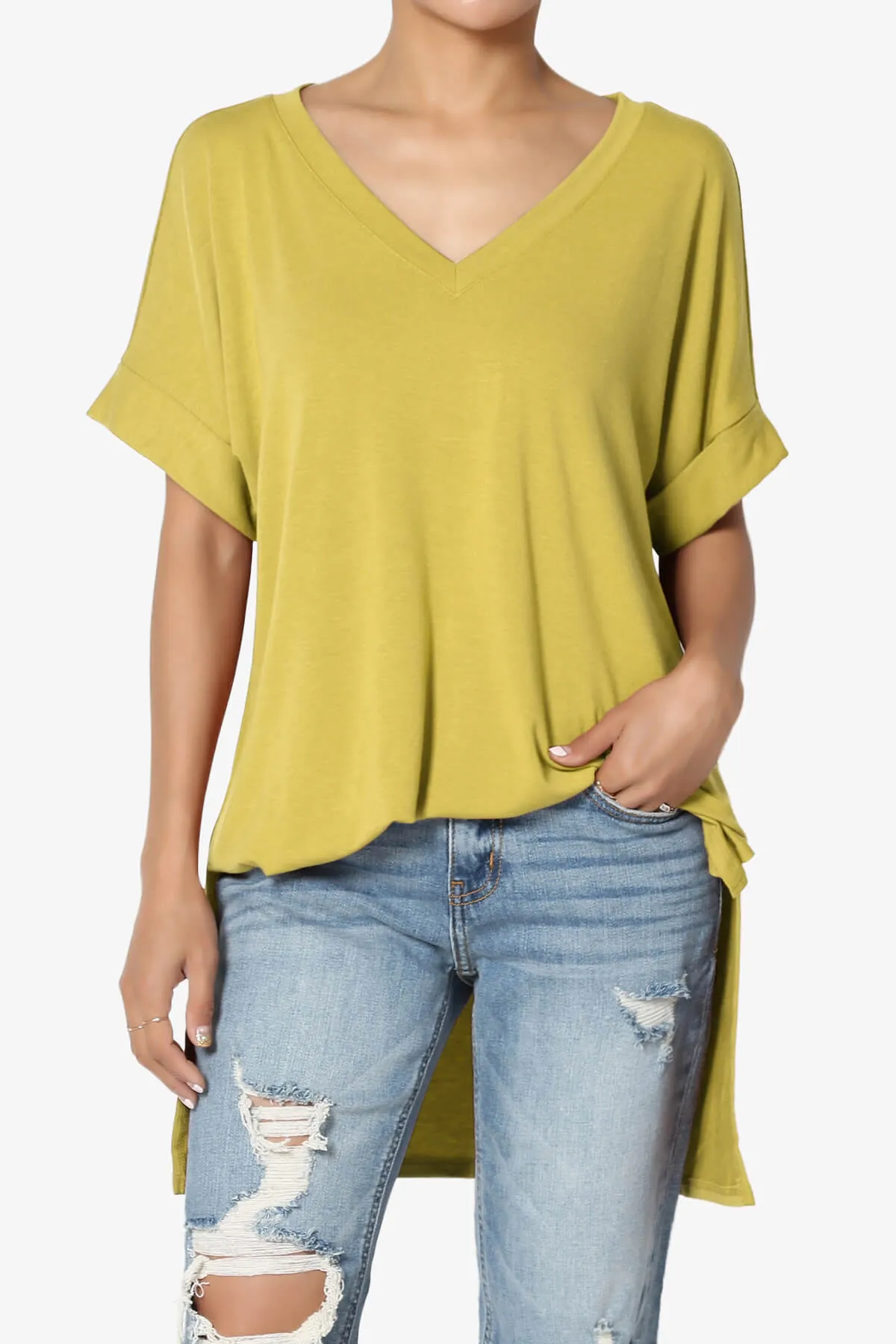 Onella V-Neck Rolled Short Sleeve Top PLUS