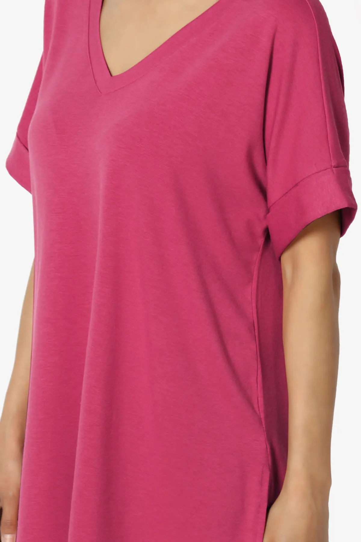 Onella V-Neck Rolled Short Sleeve Top PLUS