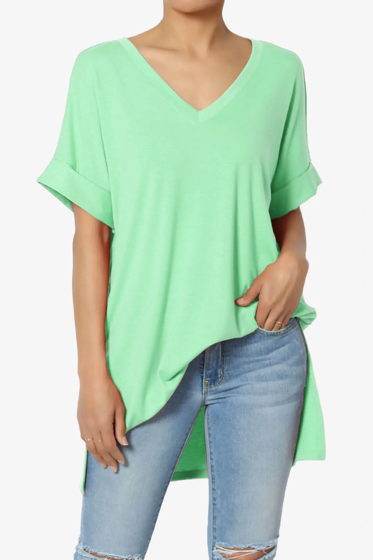 Onella V-Neck Rolled Short Sleeve Top PLUS