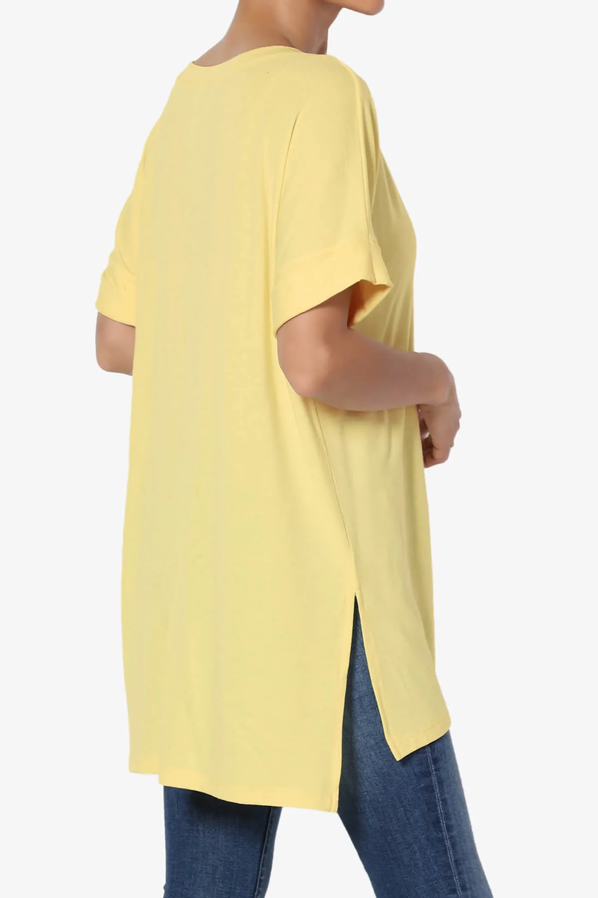 Onella V-Neck Rolled Short Sleeve Top PLUS