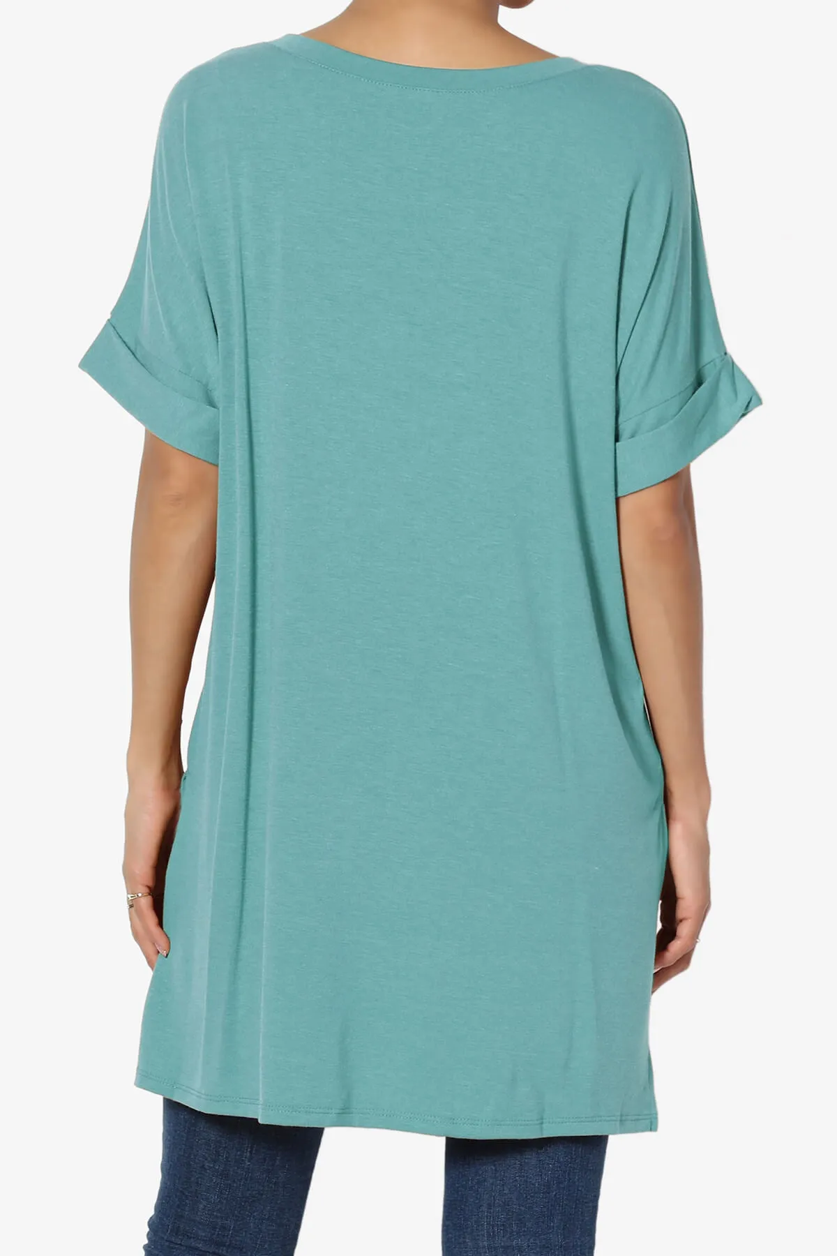 Onella V-Neck Rolled Short Sleeve Top PLUS