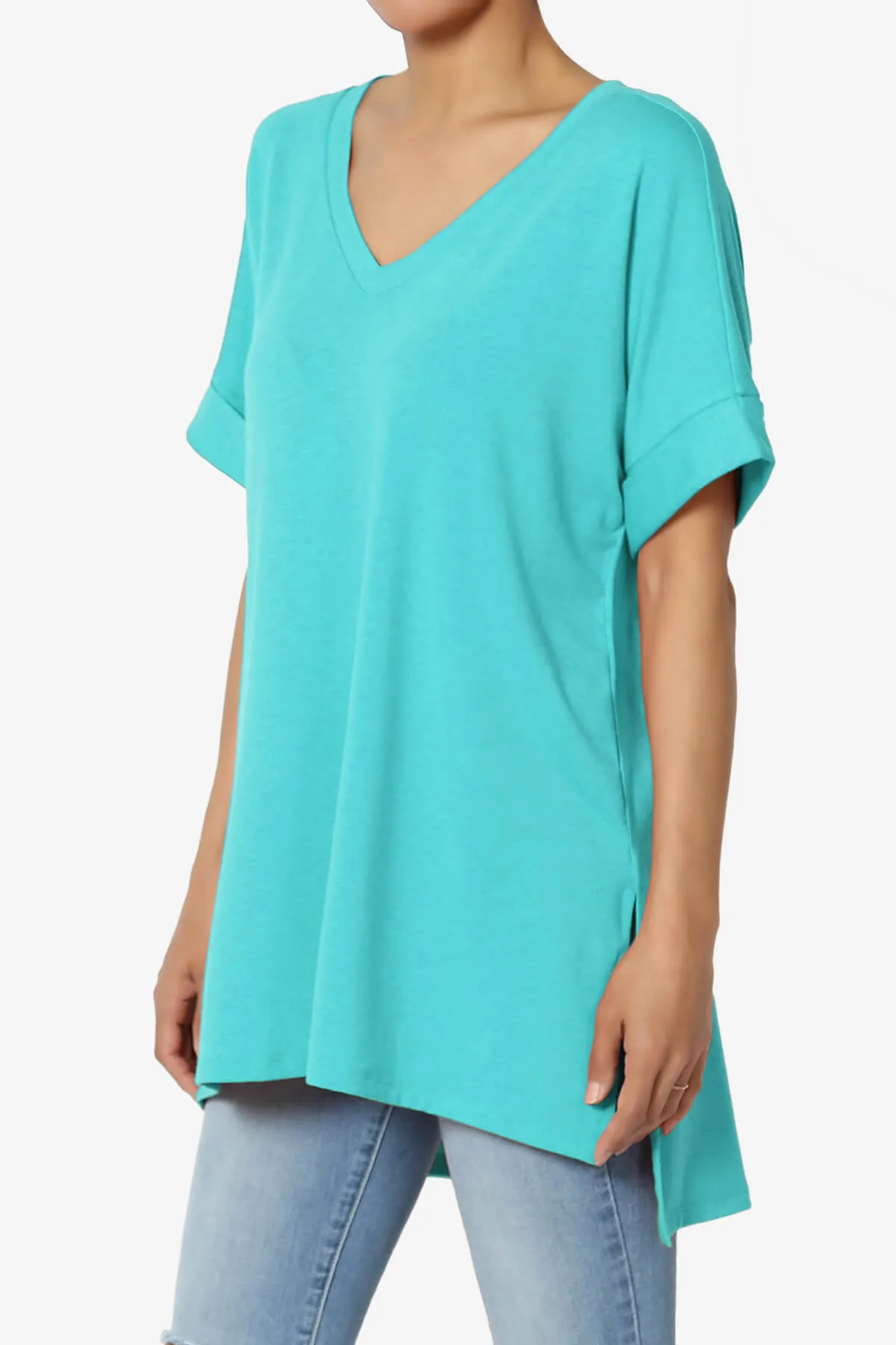 Onella V-Neck Rolled Short Sleeve Top PLUS