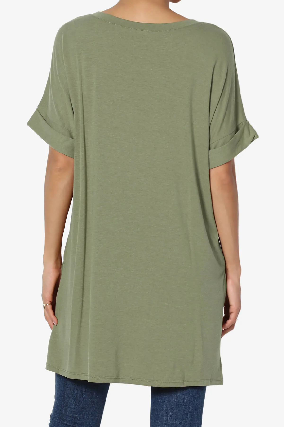 Onella V-Neck Rolled Short Sleeve Top PLUS