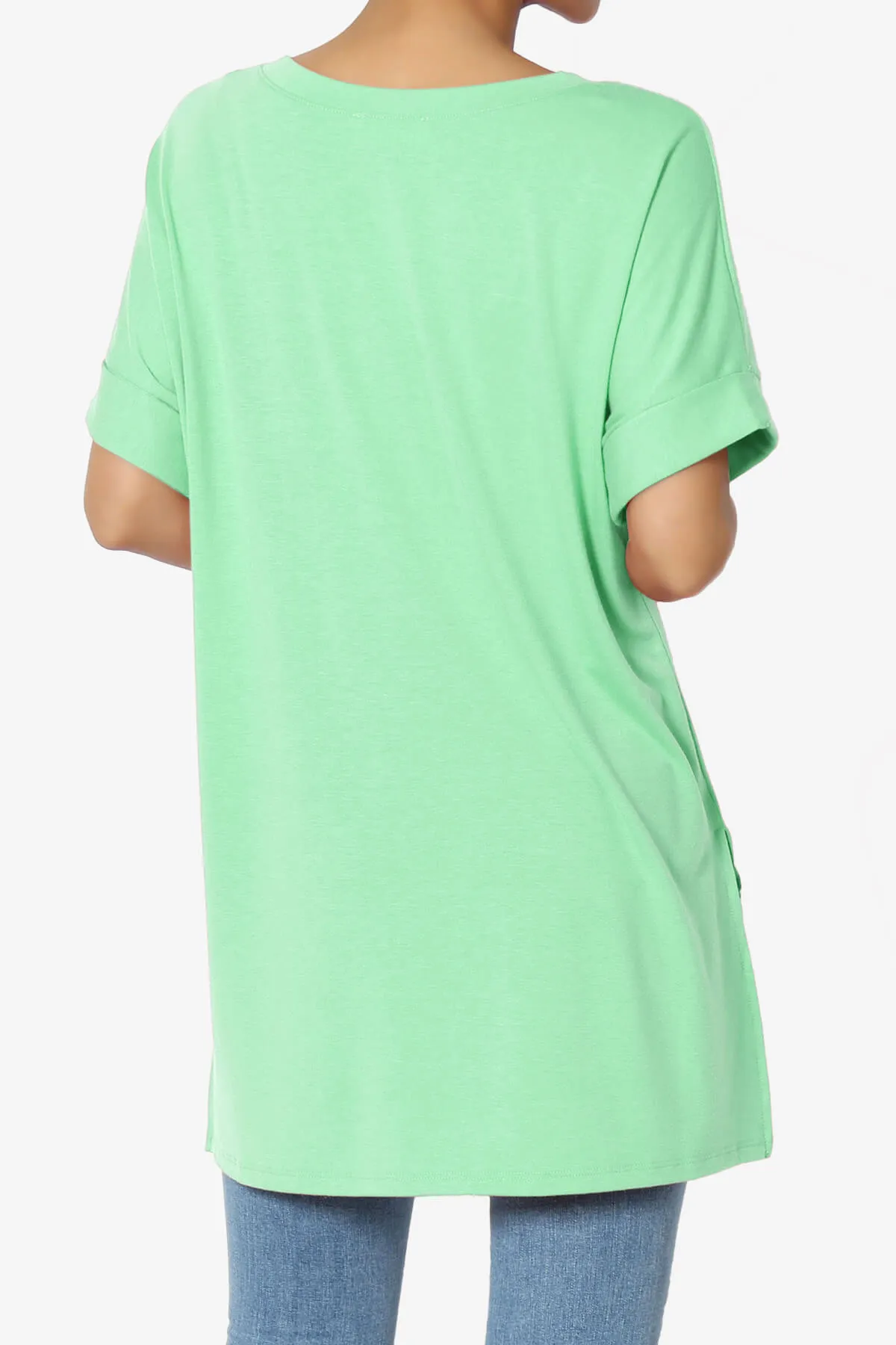 Onella V-Neck Rolled Short Sleeve Top PLUS