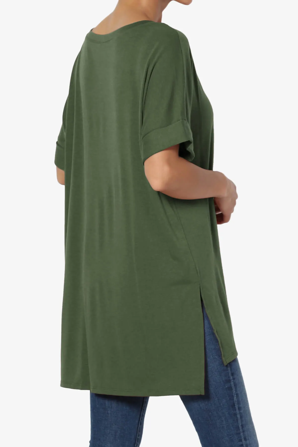 Onella V-Neck Rolled Short Sleeve Top PLUS